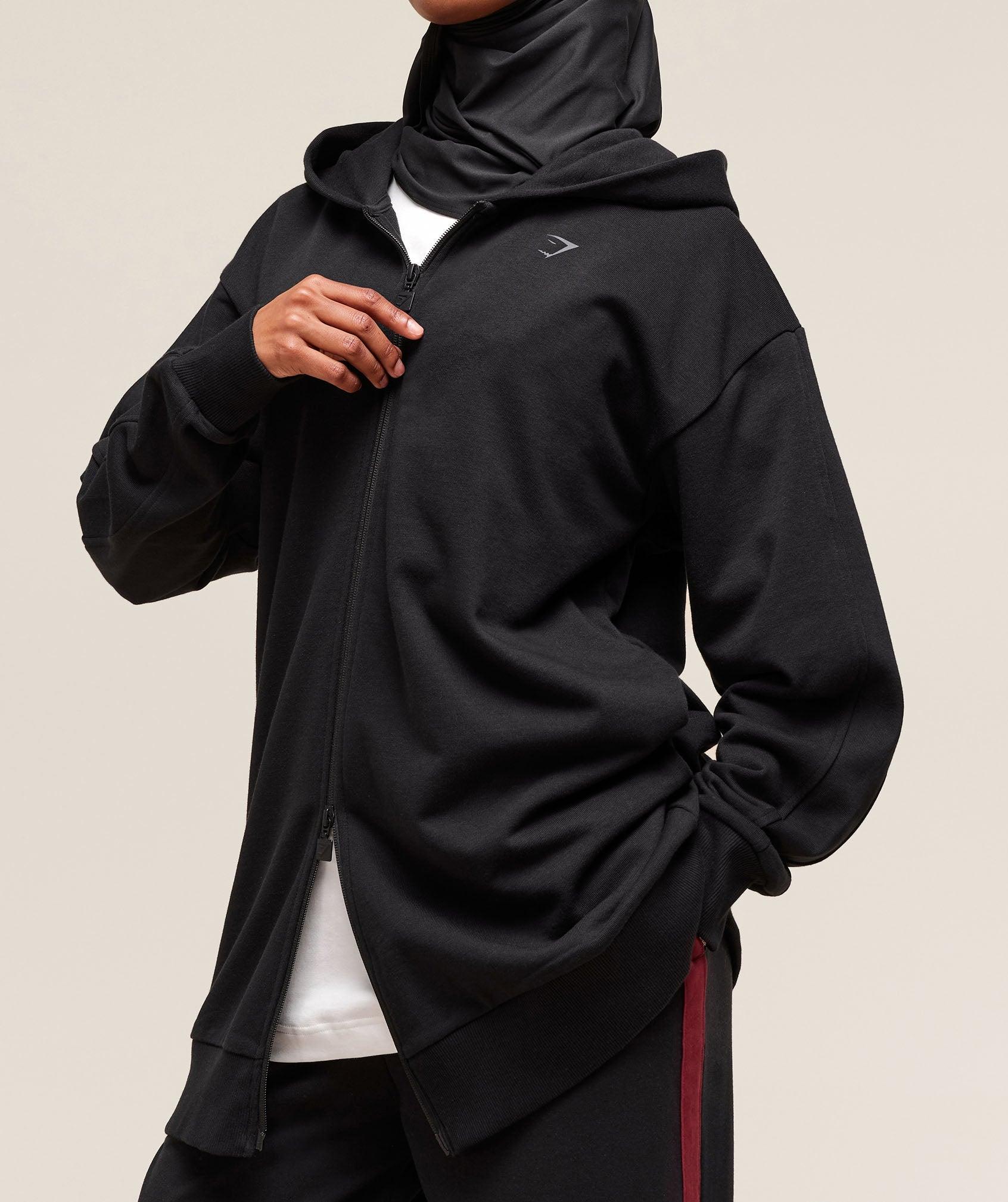 Gymshark Covered Longline Zip Up Hoodie - Black Female Product Image