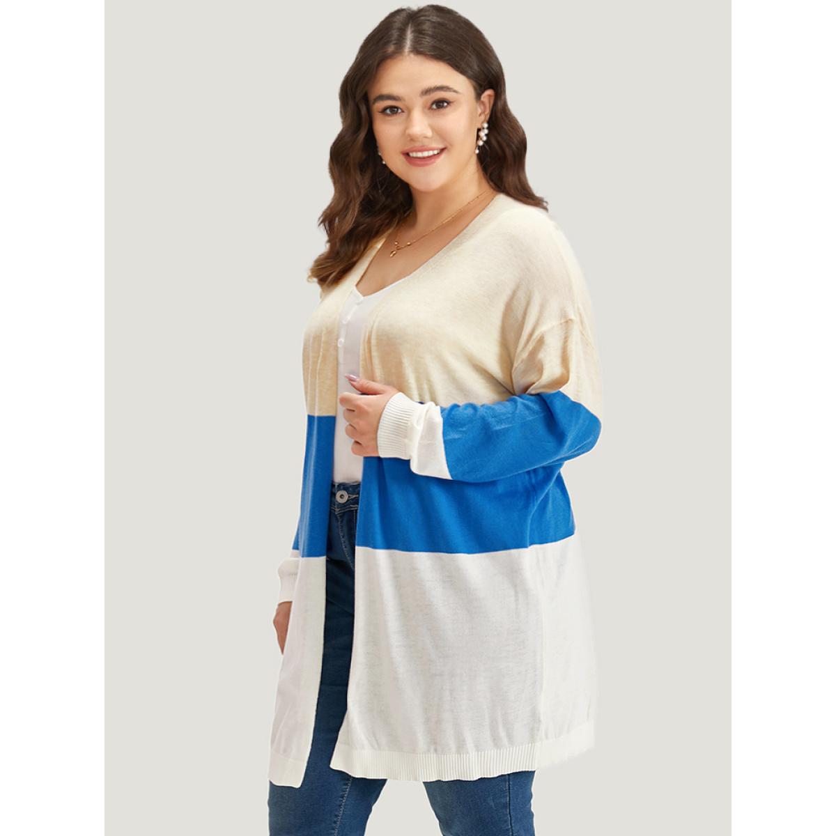 Plus Size Supersoft Essentials Contrast Open Front Lightweight Cardigan Blue Women Casual Long Sleeve Dailywear Cardigans BloomChic 30/6X Product Image