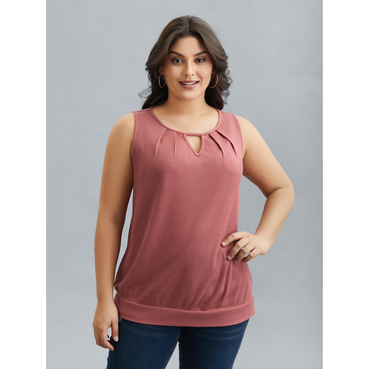 Plus Size Neck Cut-Out Textured Stretchy Vest Women DustyPink Casual Texture Round Neck Everyday Tank Tops Camis BloomChic 26/4X Product Image