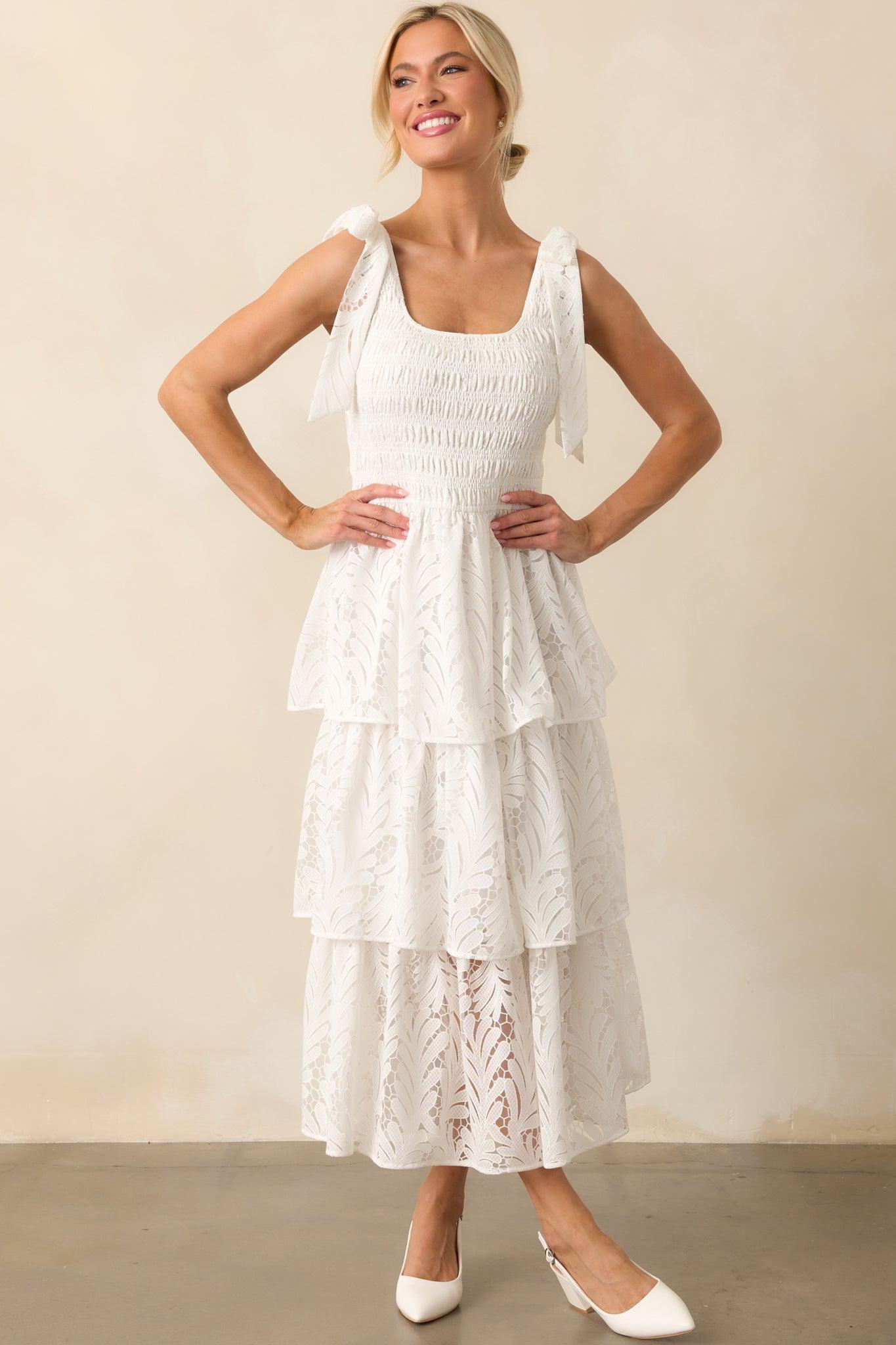The Beauty Of Becoming Ivory Lace Tiered Maxi Dress Product Image