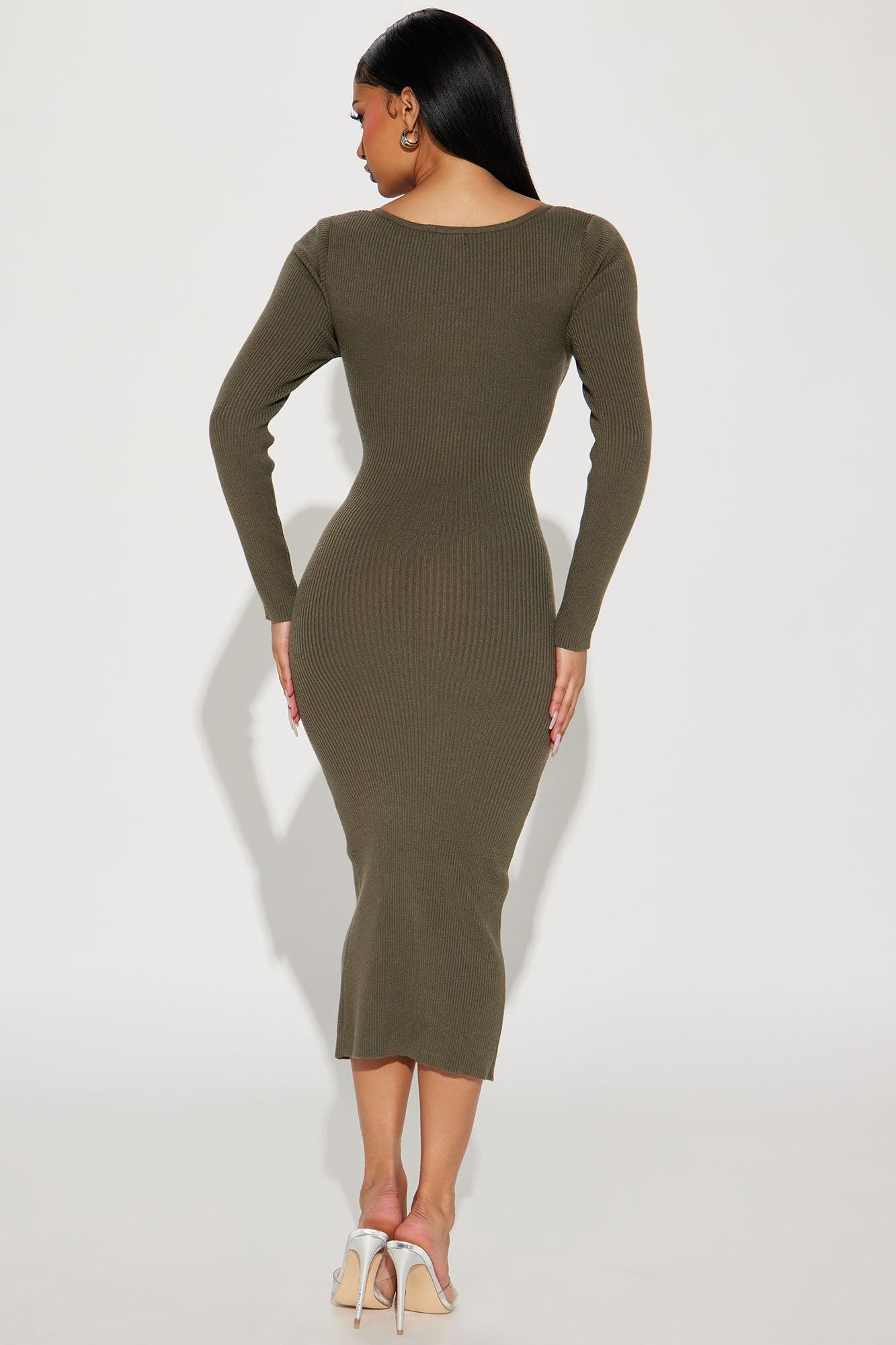 Allison Sweater Midi Dress - Olive Product Image