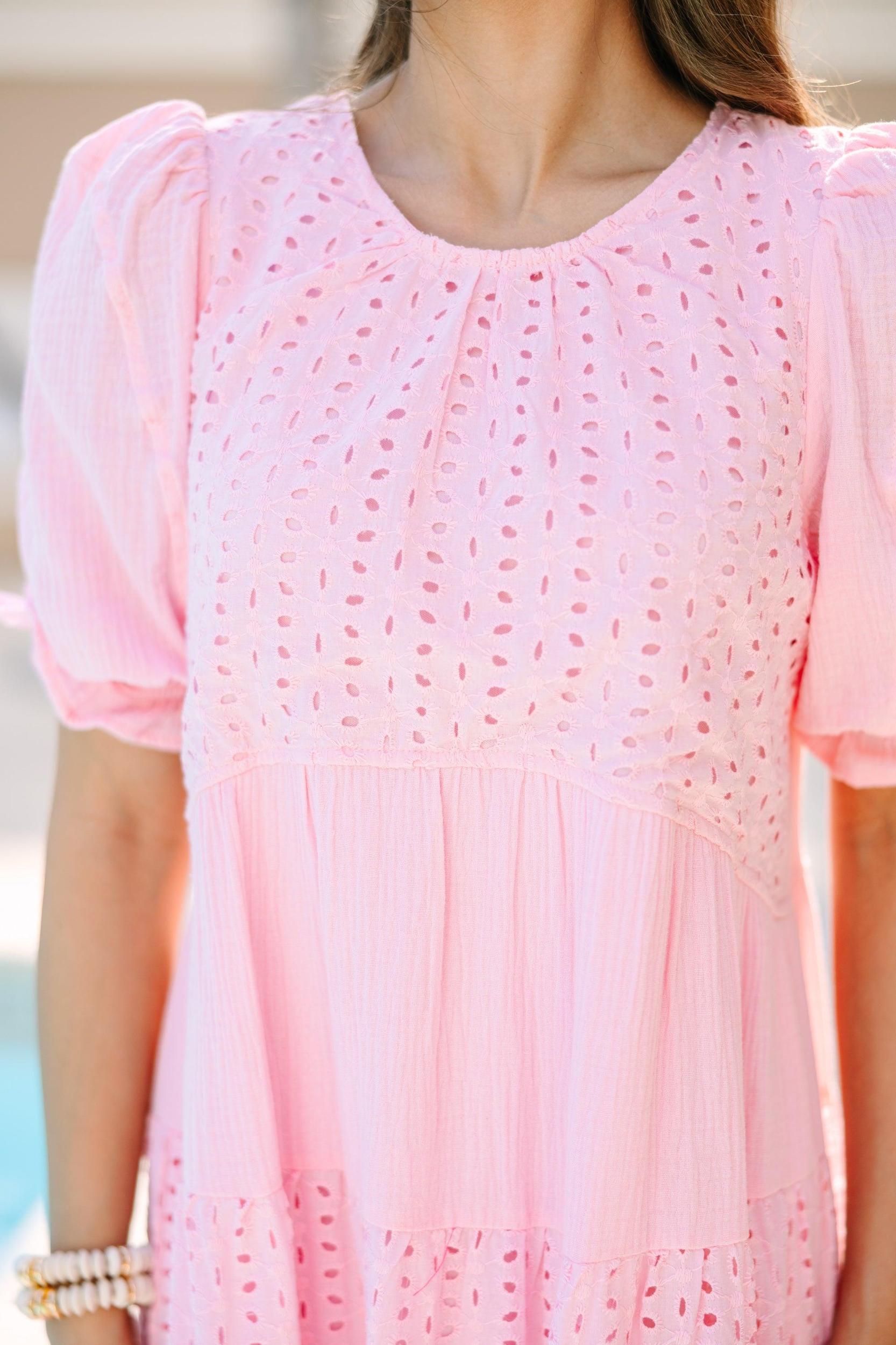 Making Moves Pink Eyelet Midi Dress Female Product Image