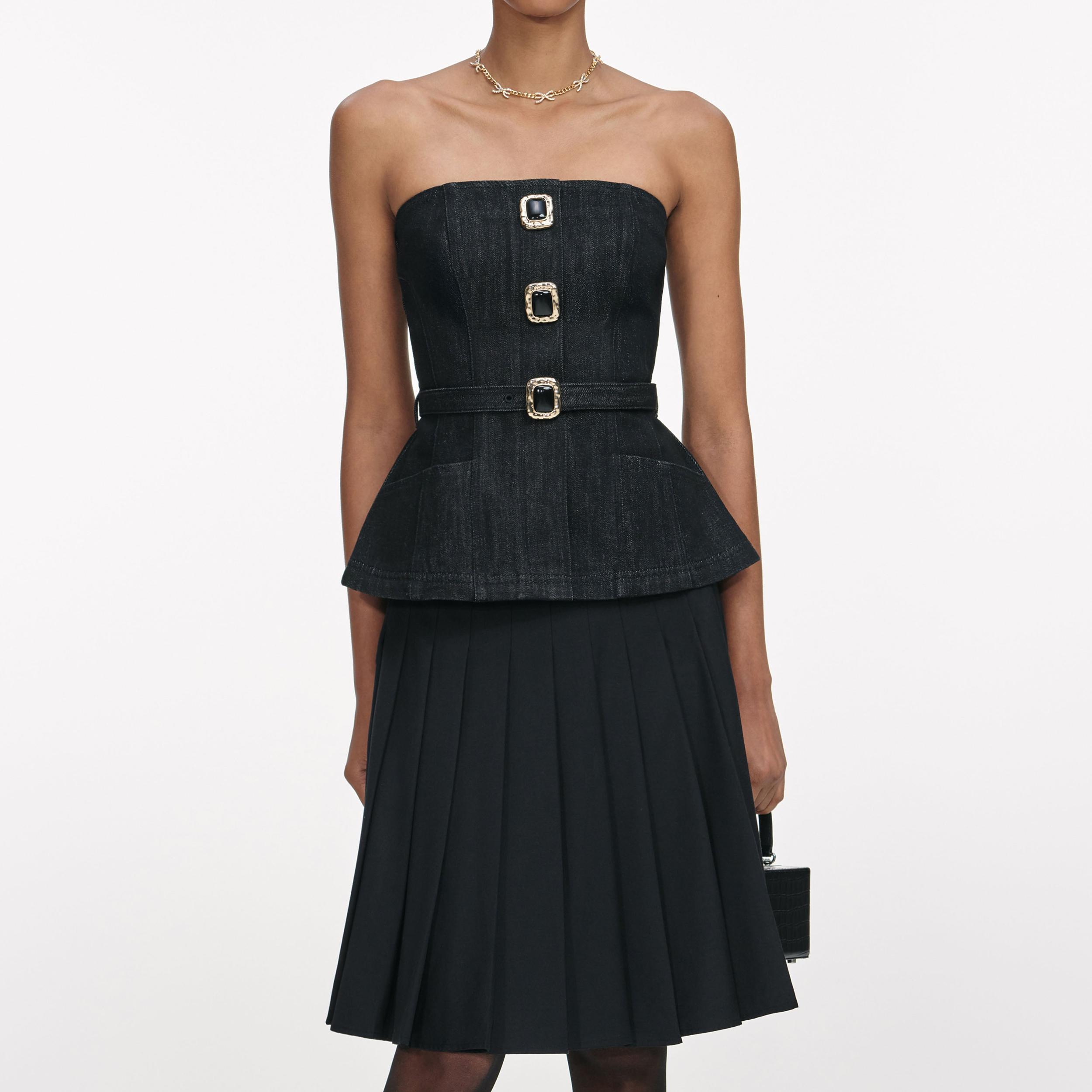 Black Denim Bandeau Top Product Image