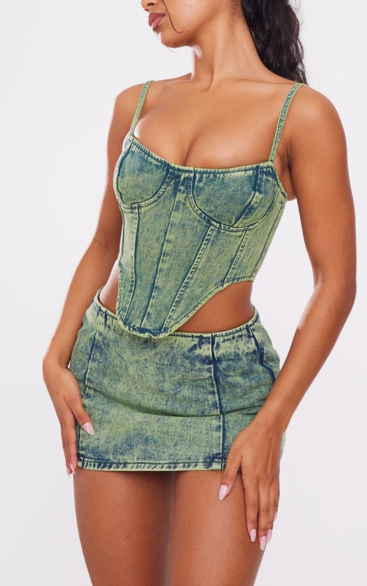 Green Tint Vintage Wash Low Rise Denim Mini Skirt Product Image