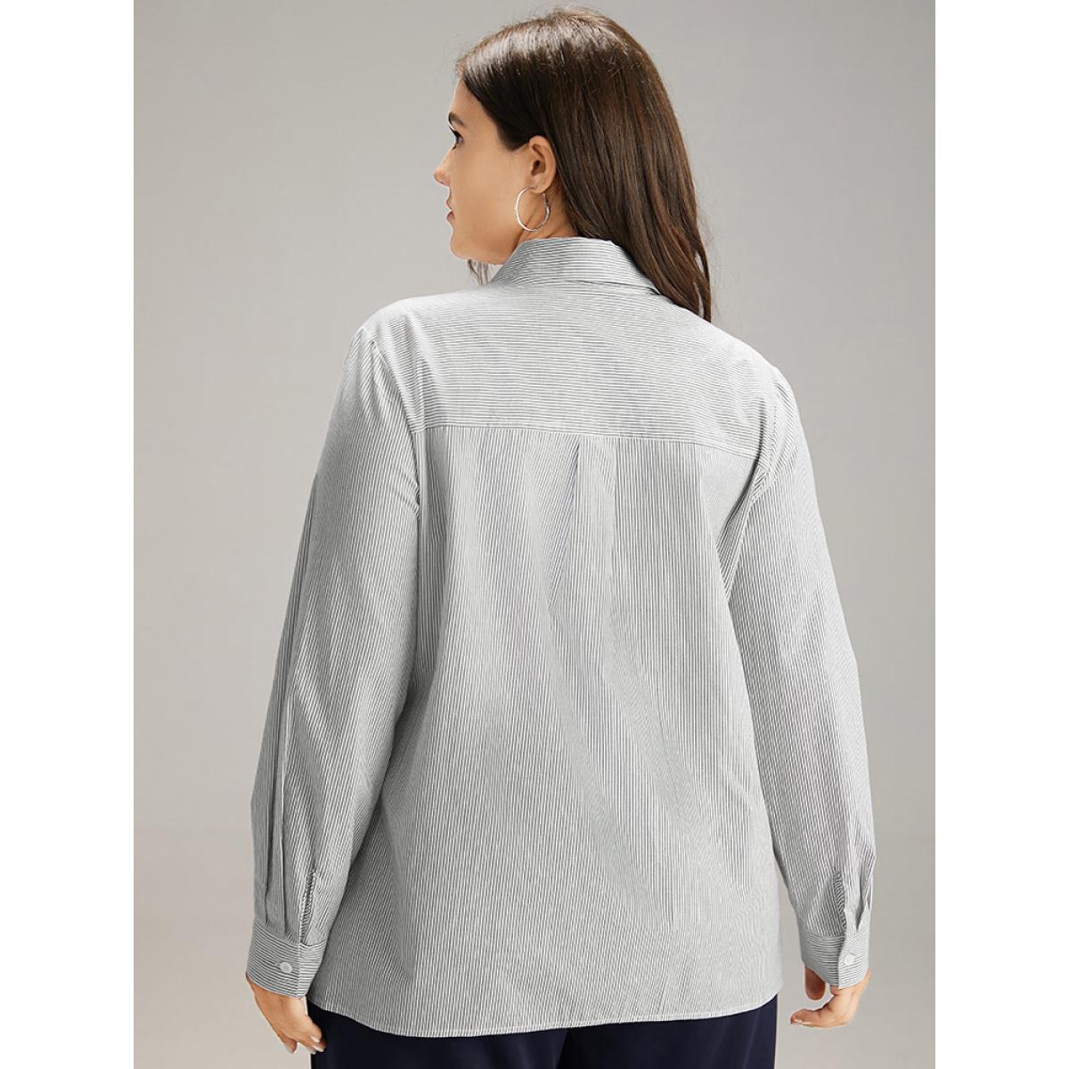 Plus Size White Cotton Striped Shirt Collar Blouse Women Workwear Essentials Long Sleeve Shirt collar Work Blouses BloomChic 18-20/2X Product Image