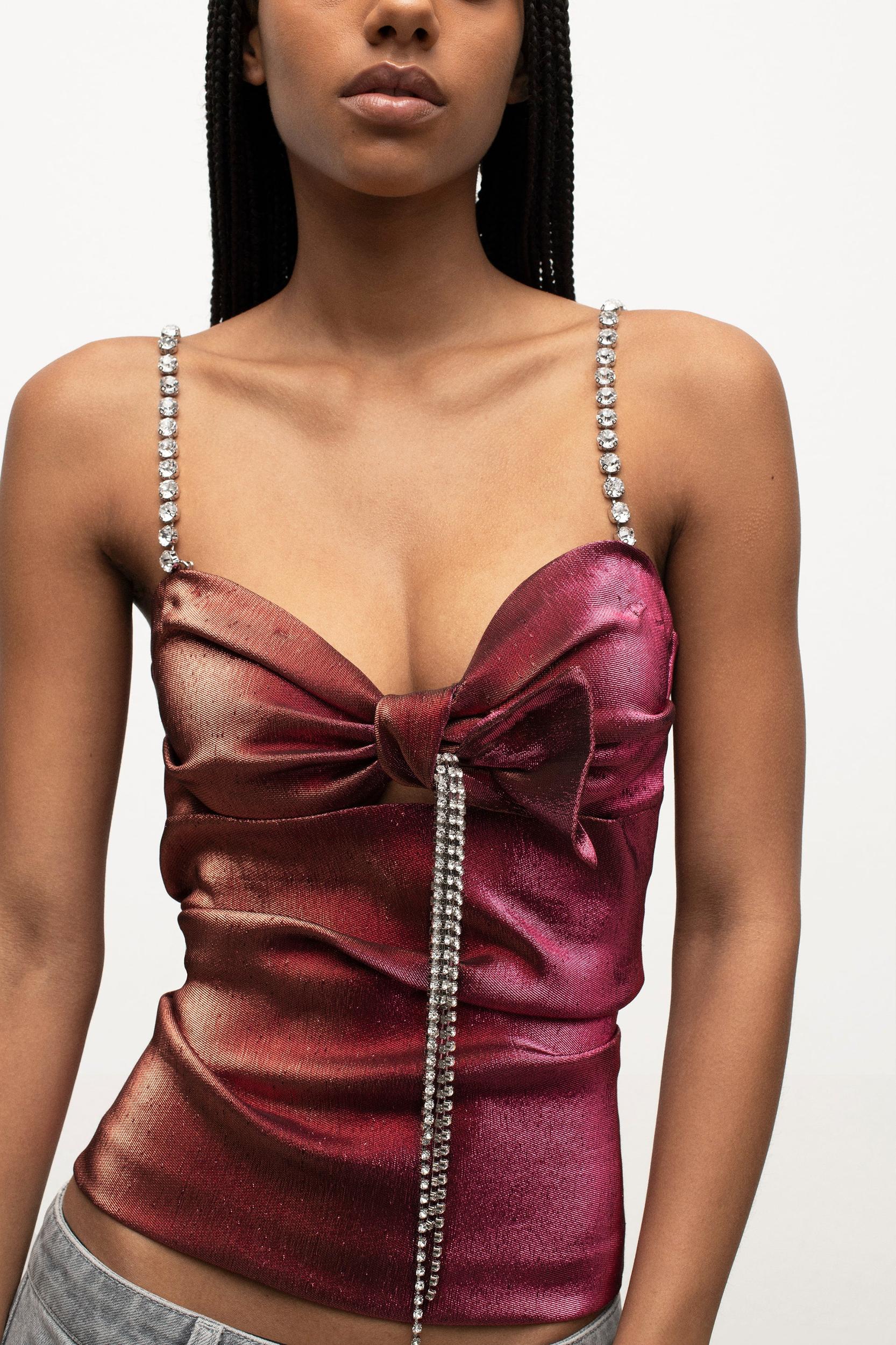 Crystal Embellished Stretch Lame Cutout Top Product Image