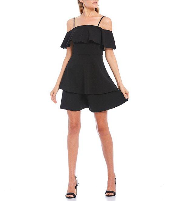 B. Darlin Off-The-Shoulder Popover Double Hem Skater Dress Product Image