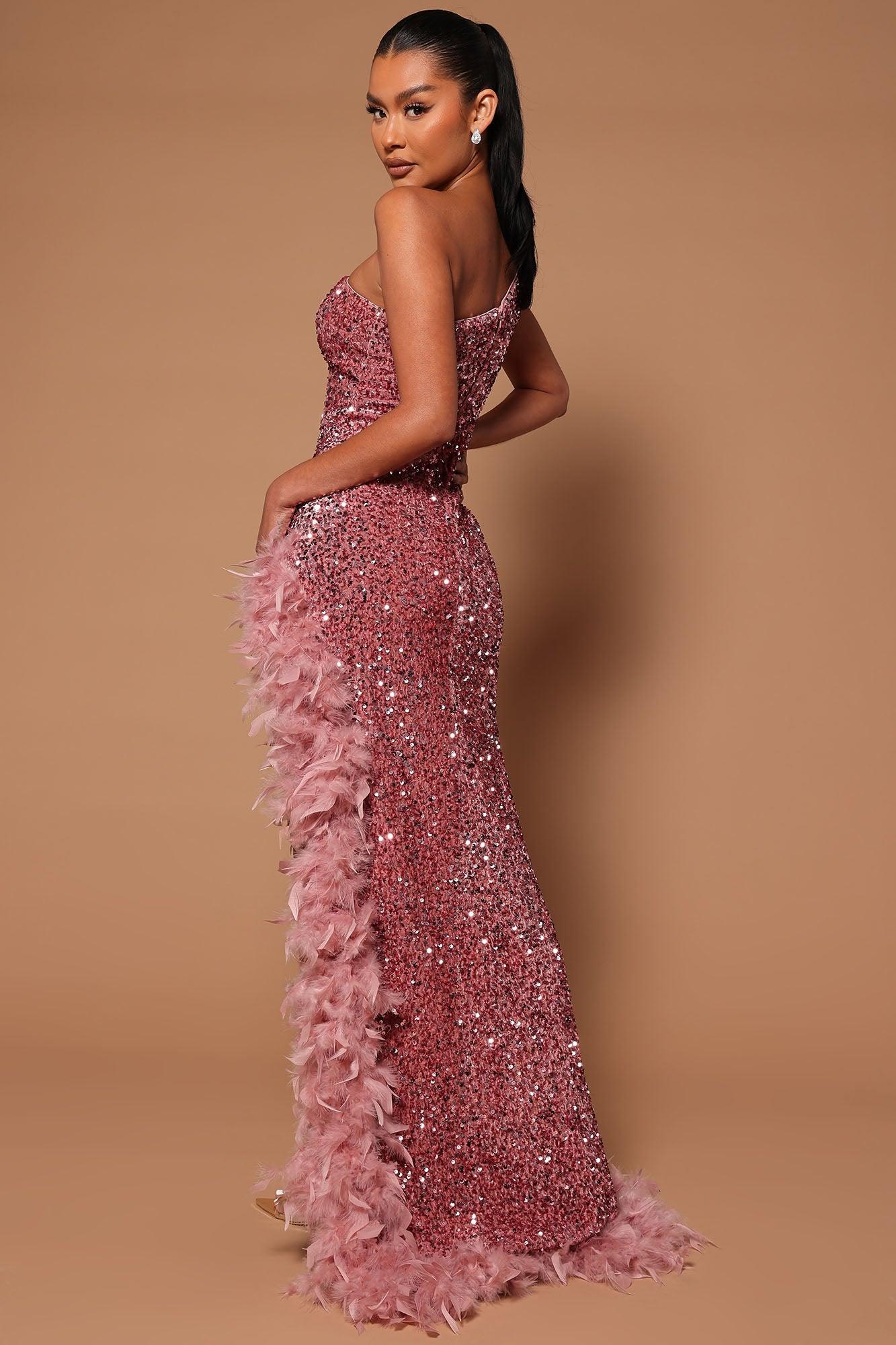 Esme Sequin Feather Maxi Dress - Pink Product Image