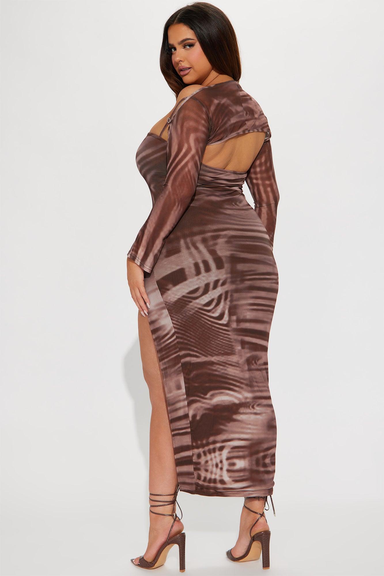 Claudia Mesh Maxi Dress Set - Chocolate/Combo Product Image