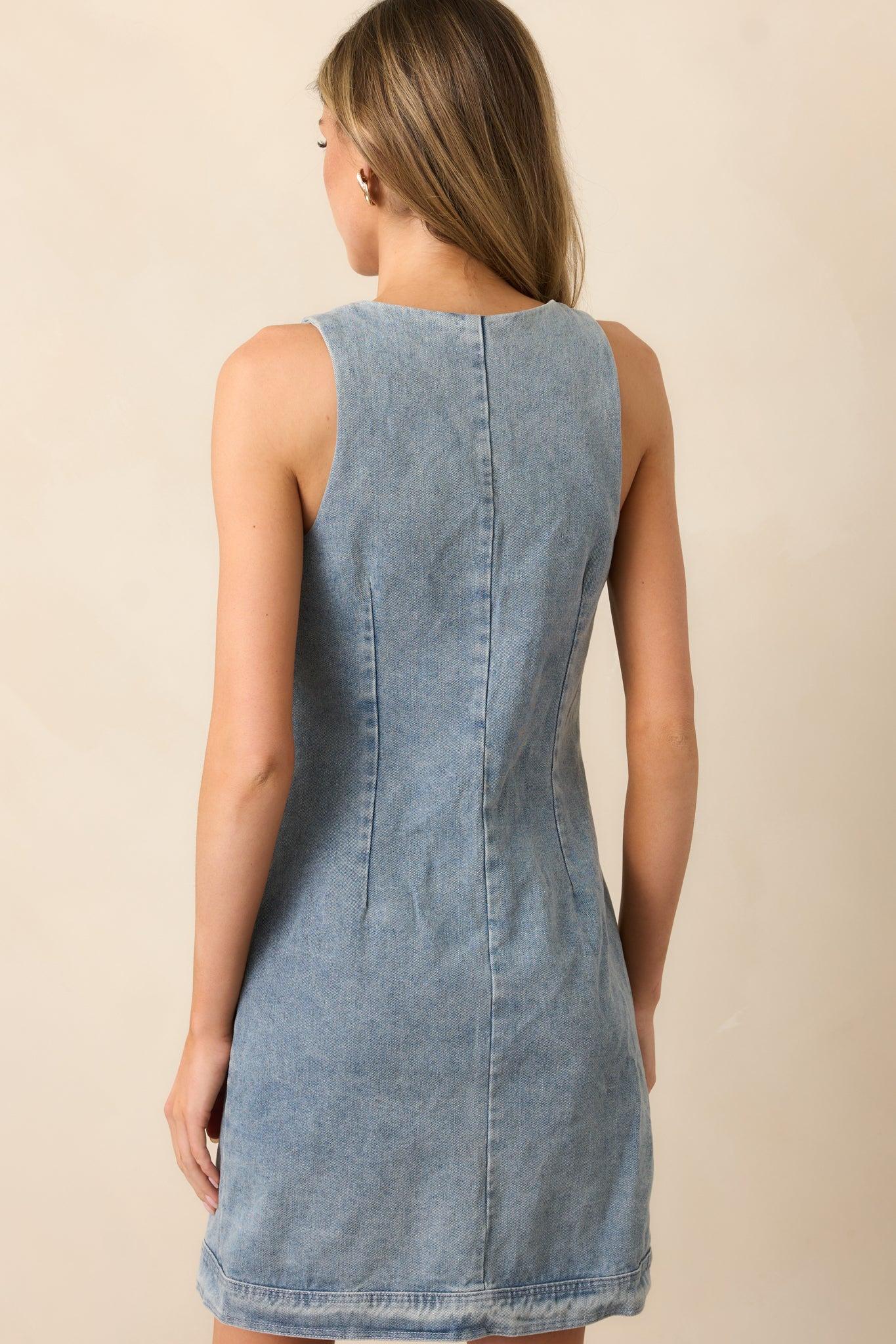 Urban Dreams Light Wash Button Front Denim Mini Dress Product Image