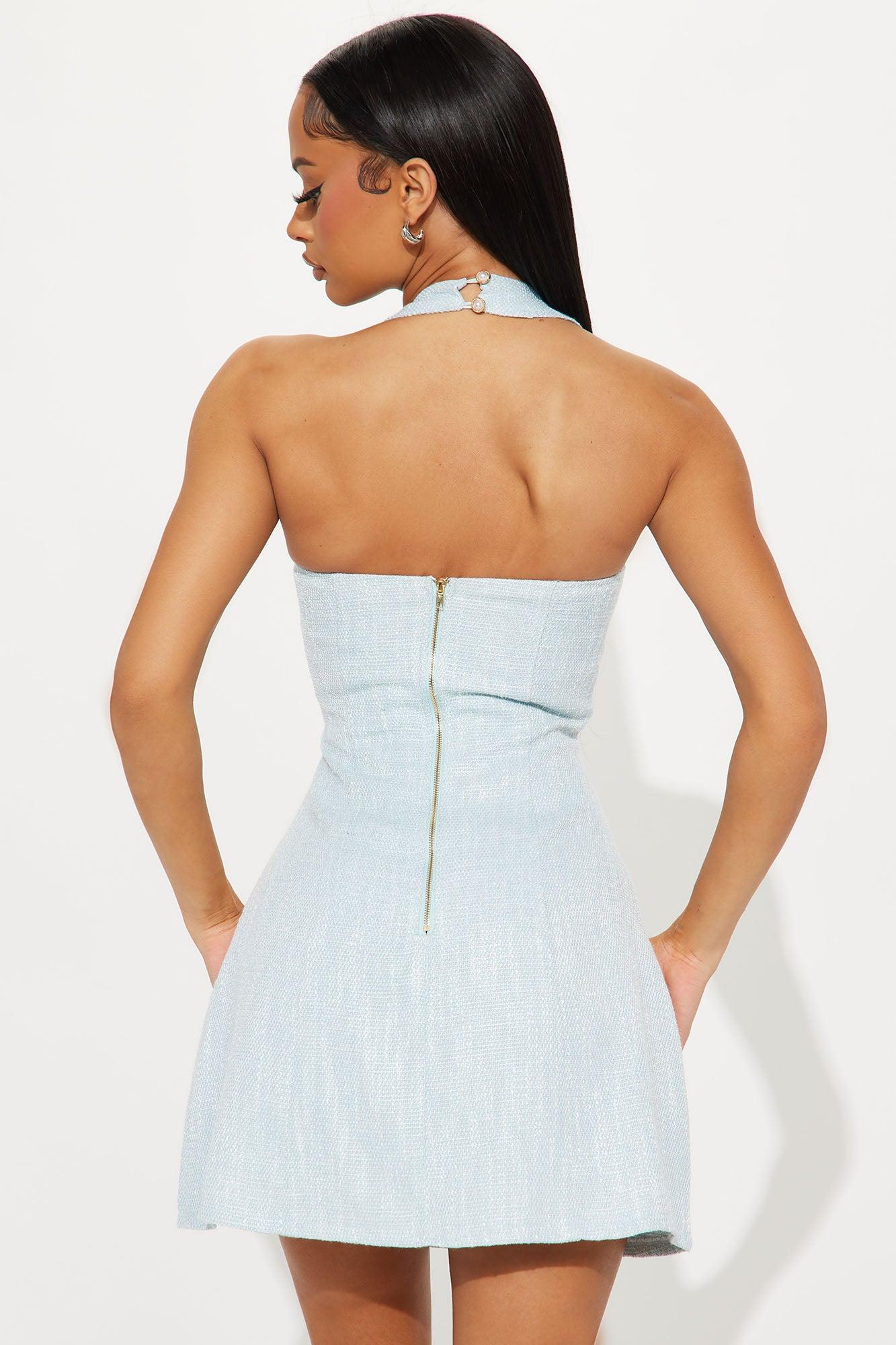 Maribel Tweed Mini Dress - Light Blue Product Image