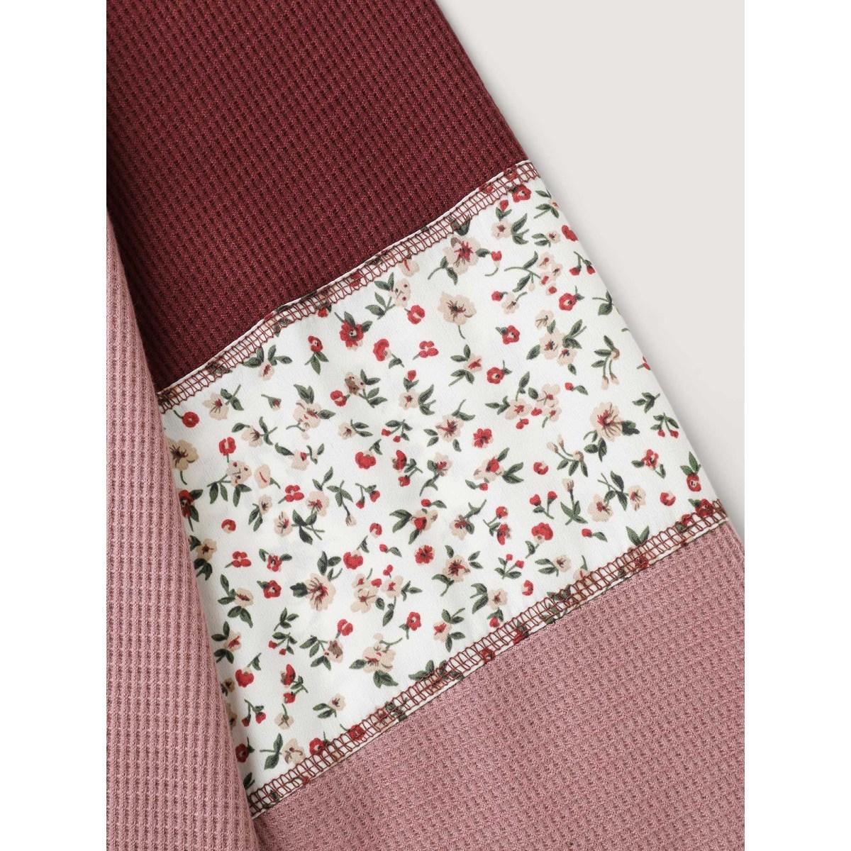 Plus Size Color Contrast Waffle Knit T-Shirt Lilac Women Leisure Topstitching Round Neck Casual T-shirts BloomChic 14-16/1X Product Image