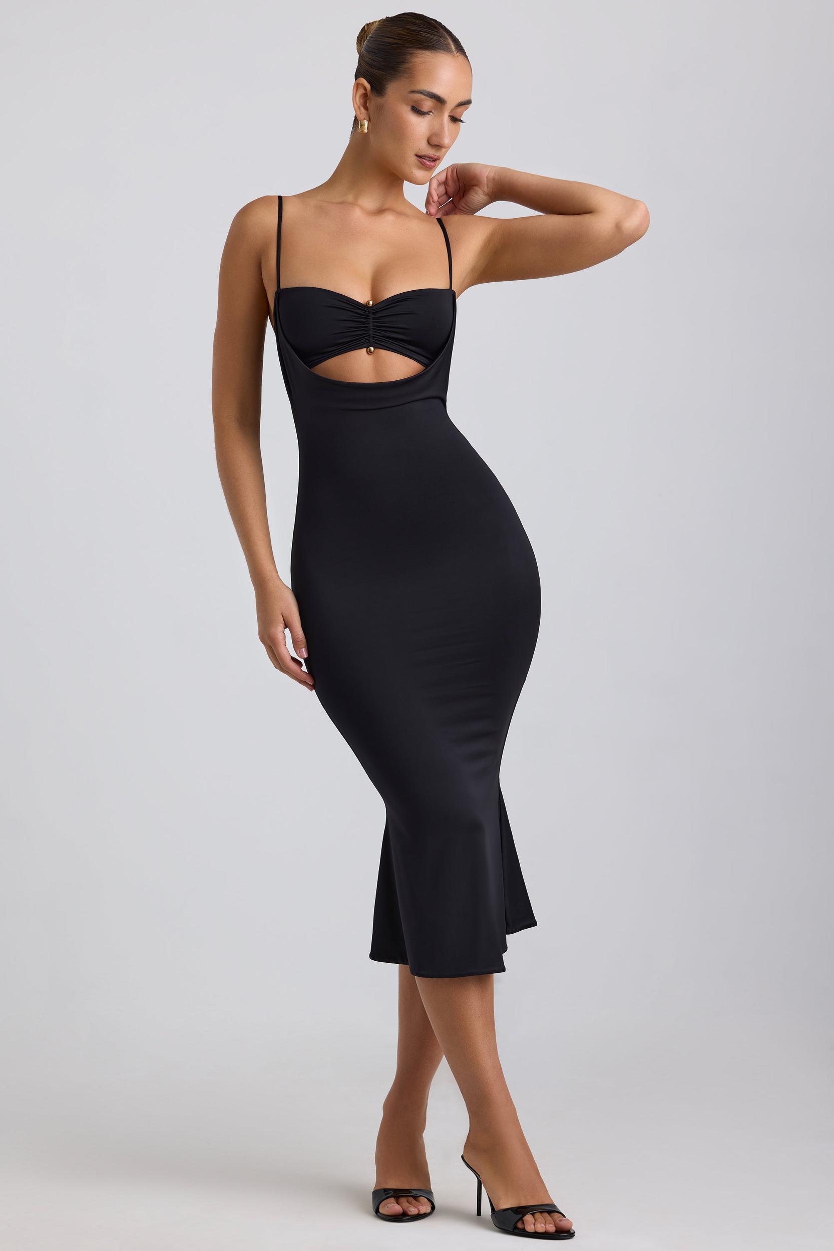 Slinky Jersey Ruched Cut-Out Midaxi Dress in Black Product Image