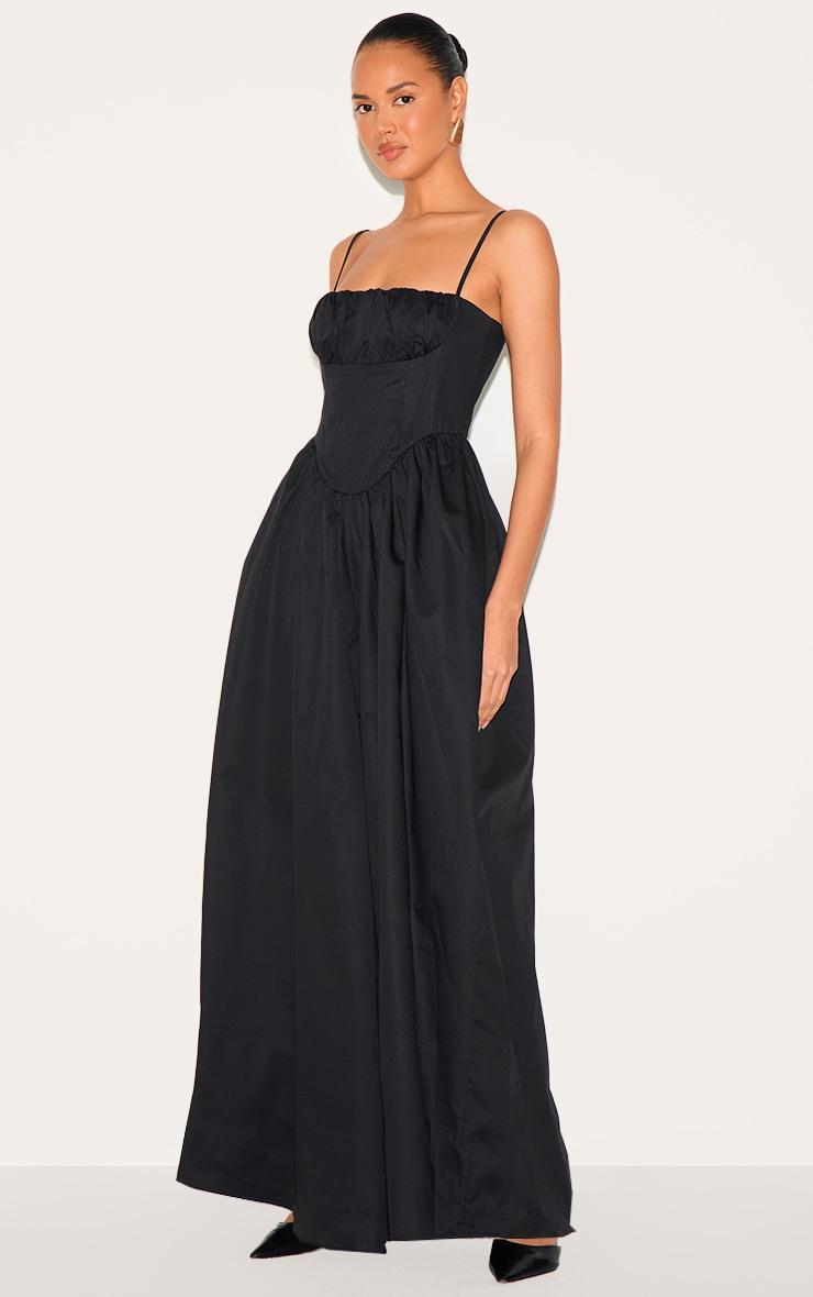 Black Premium Ruched Corset Detail Wide Leg Jumpsuit Product Image