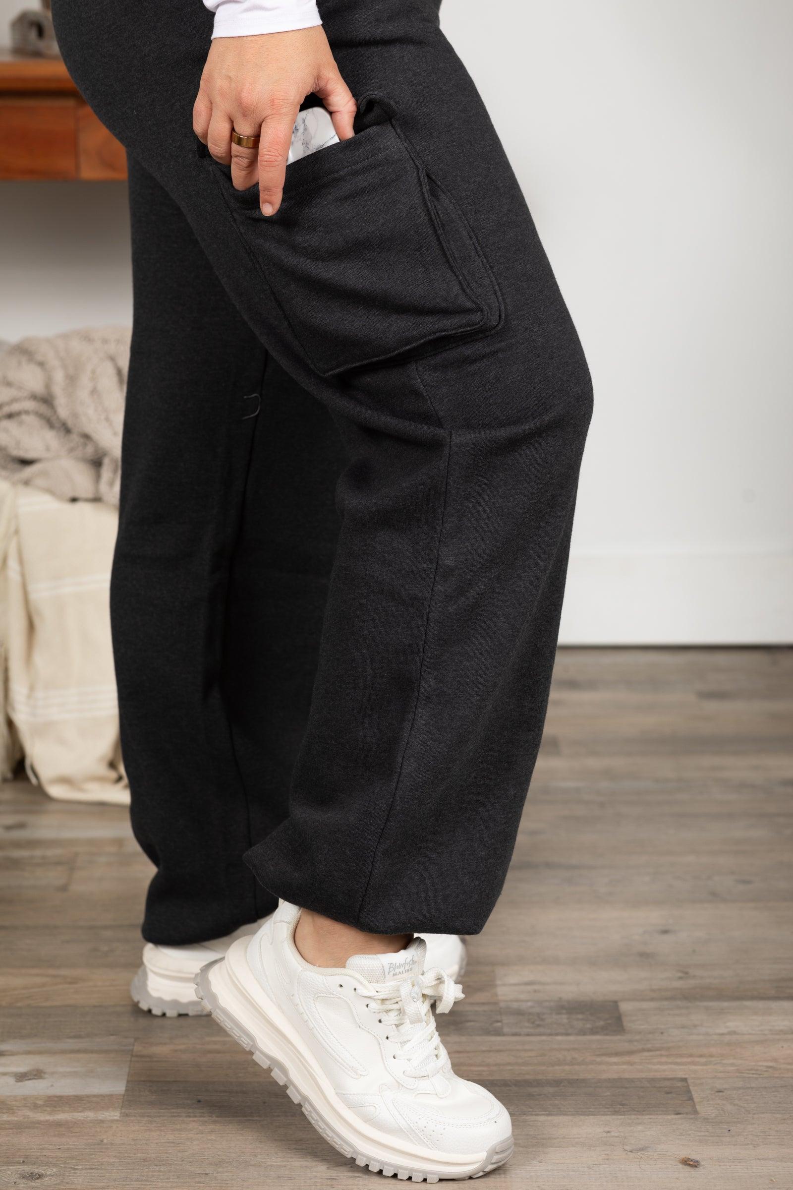 Fleece Cargo Wide Leg Sweatpants Product Image