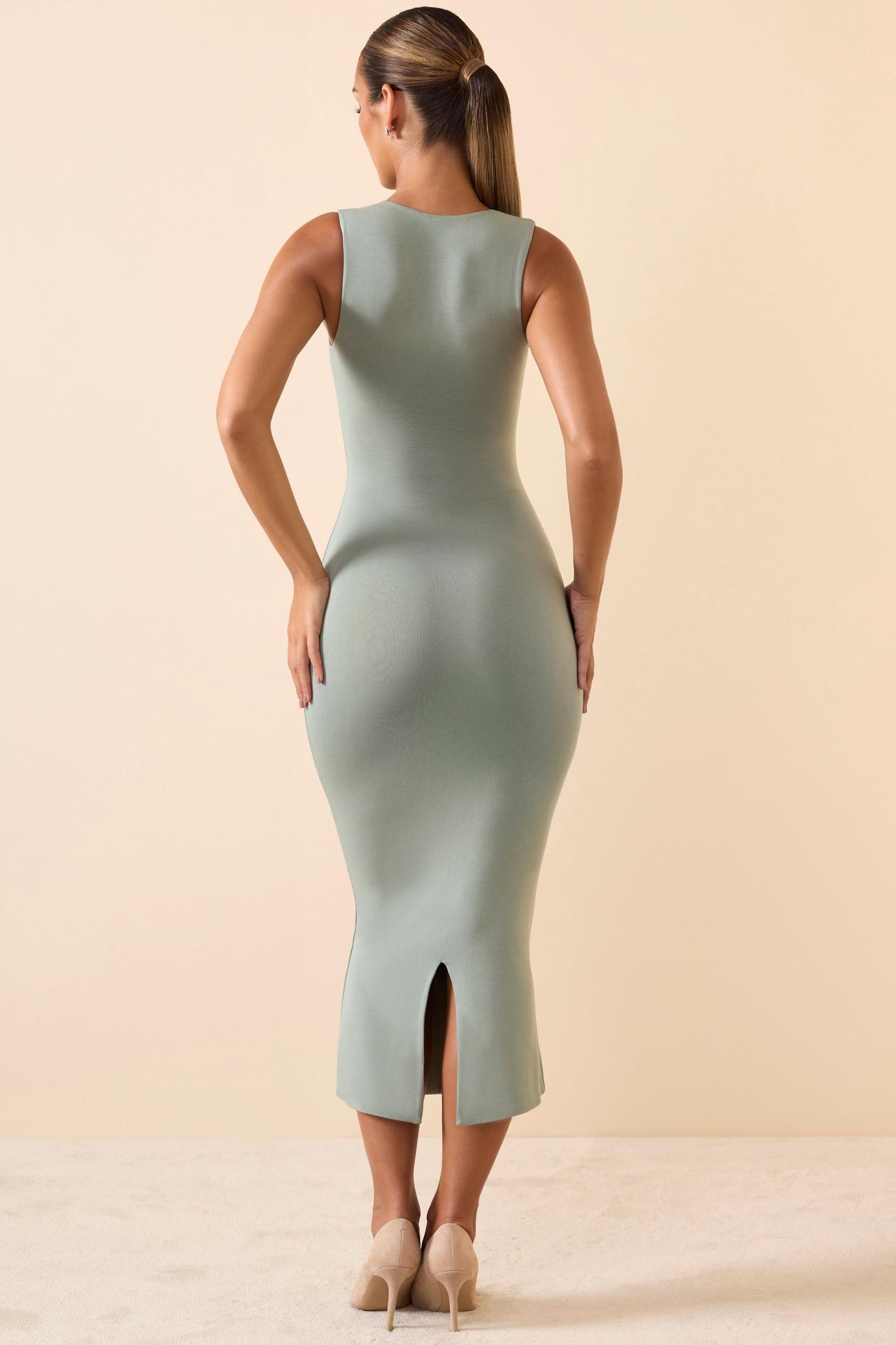 Square Neck Midi Dress in Smoke Green Product Image