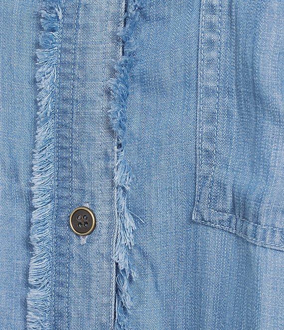 Multiples Lyocell Twill Point Collar Long Roll-Tab Sleeve Button-Front Fringed Shirt Product Image