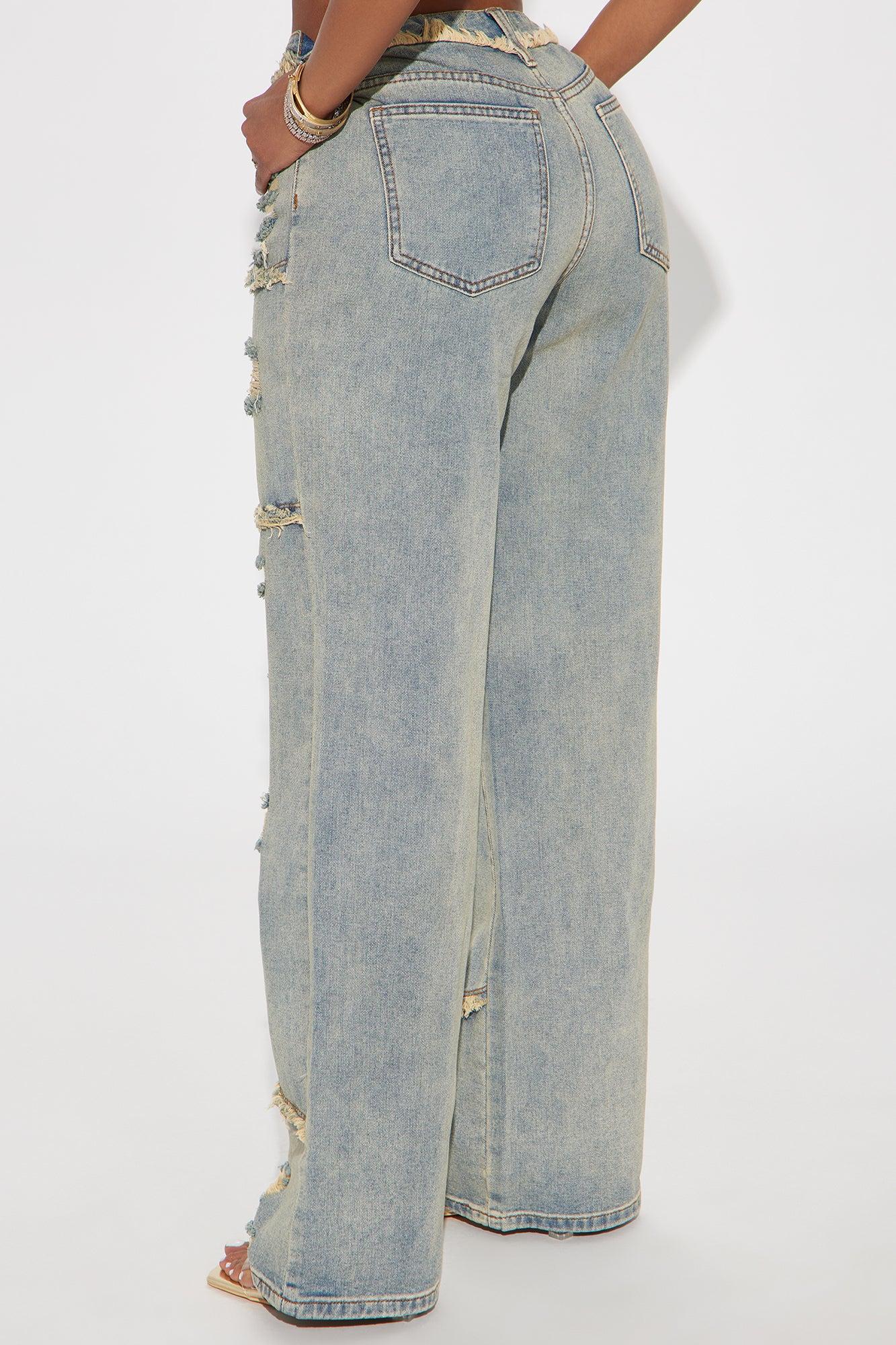 Born To Ride Non Stretch Ripped Wide Leg Jeans - Vintage Wash Product Image