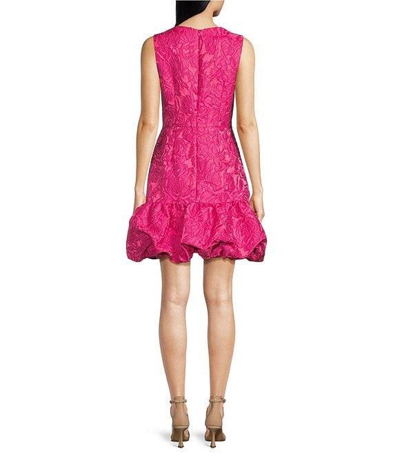 Trina Turk Chiara Sweet Heart Jacquard Round Neck Sleeveless Bubble Hem Dress Product Image