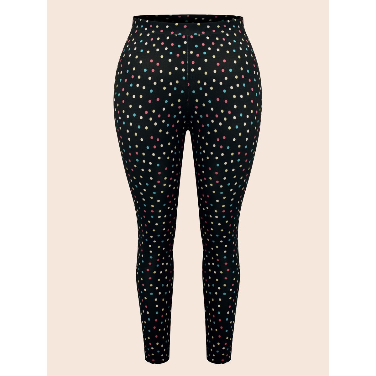Plus Size Color Polka Dot Mid Rise Skinny Leggings Women Black At the Office Medium stretch Skinny Mid Rise Office Leggings BloomChic 26/4X Product Image