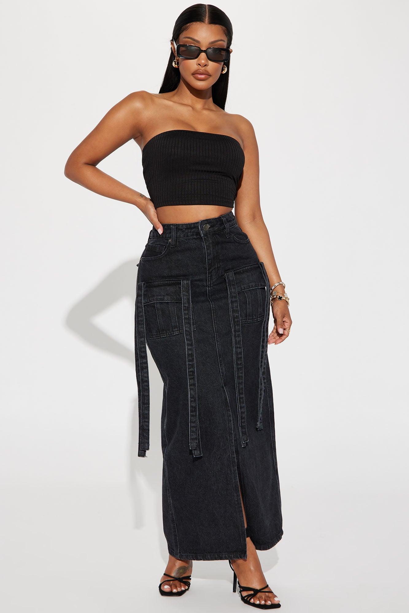 Masha Double Lined Ribbed Tube Top - Black Product Image