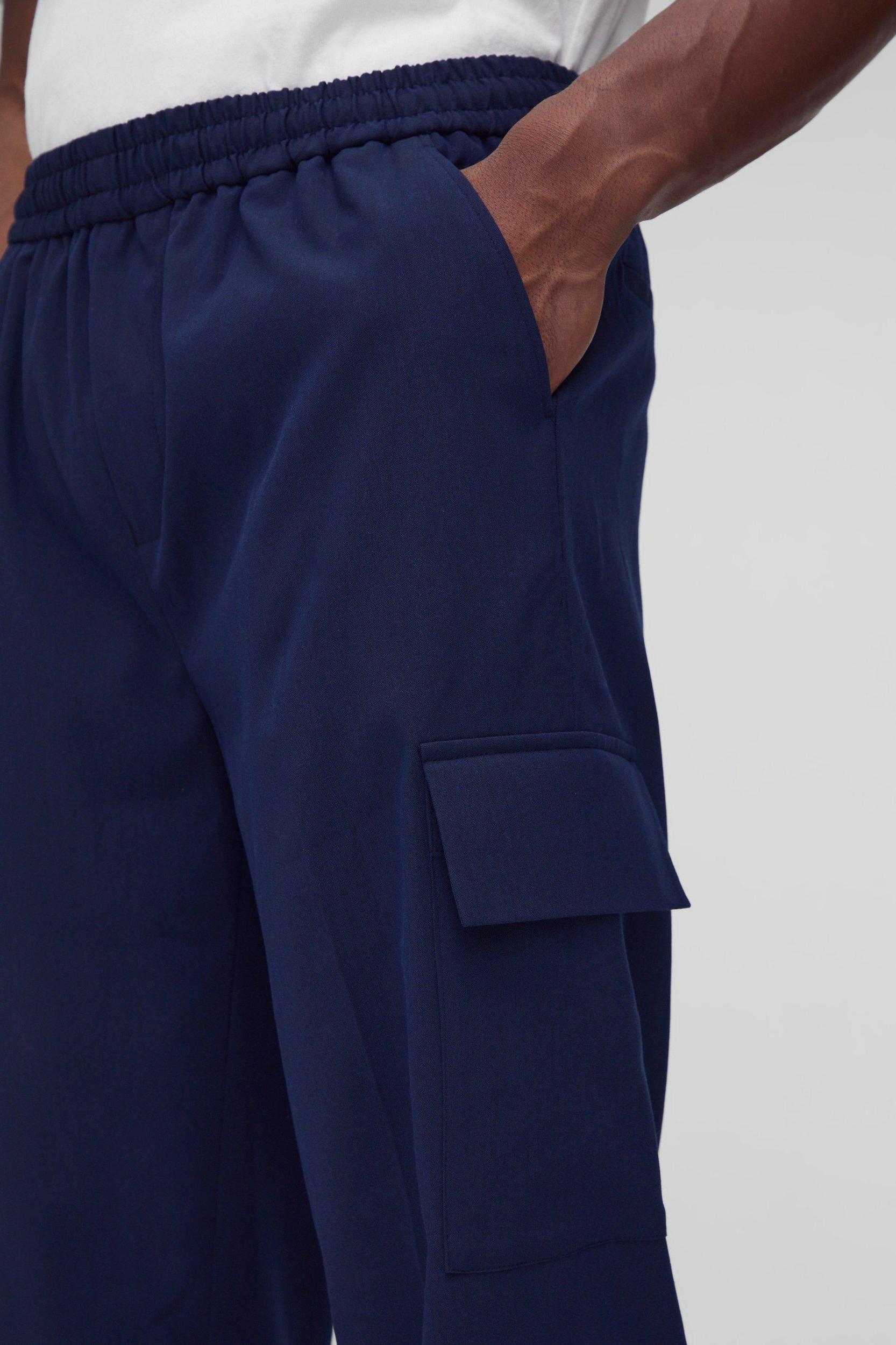 Elastic Waist Straight Cropped Tailored Cargo Pants | boohooMAN USA Product Image