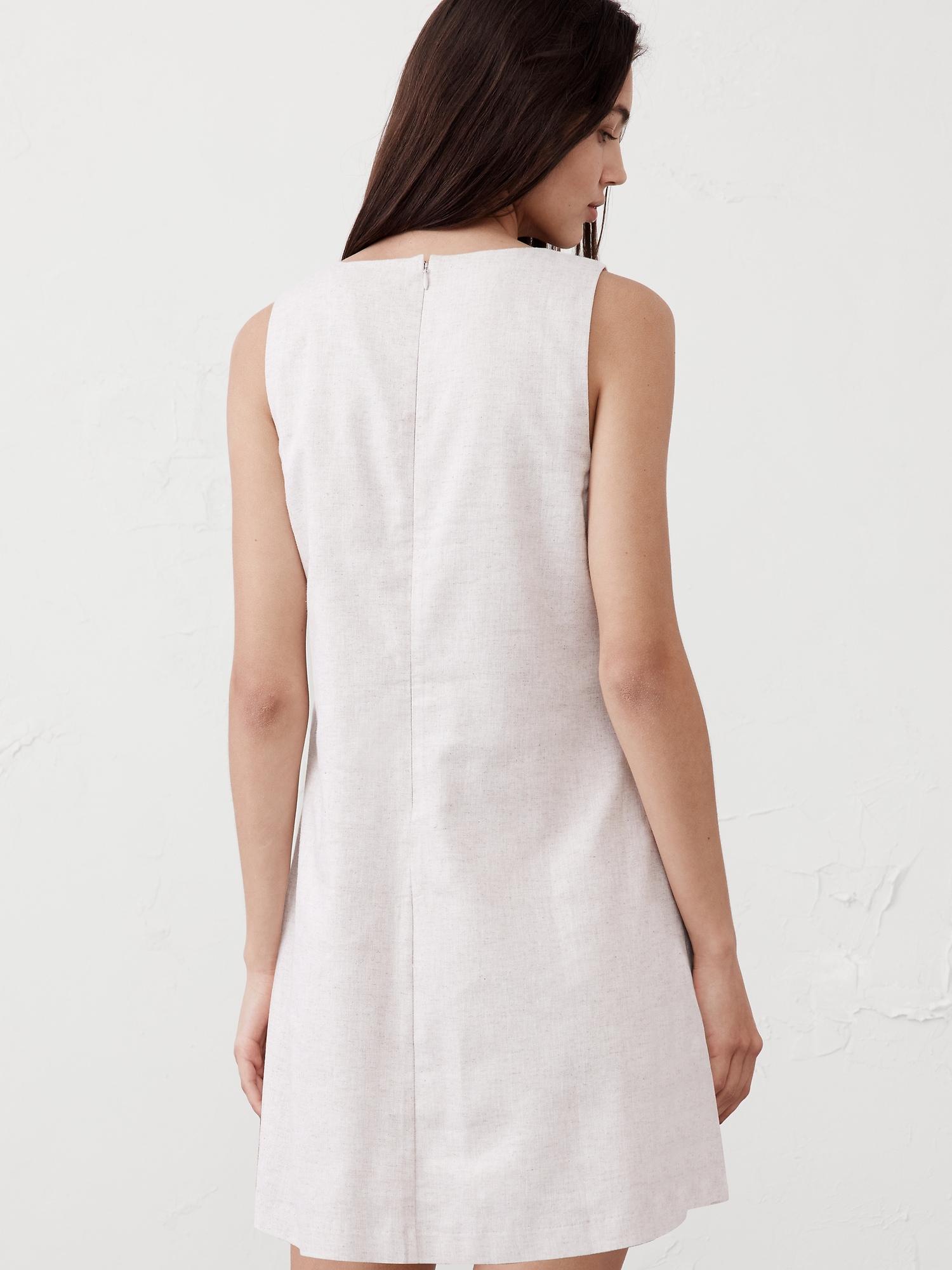 Linen-Blend Square-Neck Mini Shift Product Image
