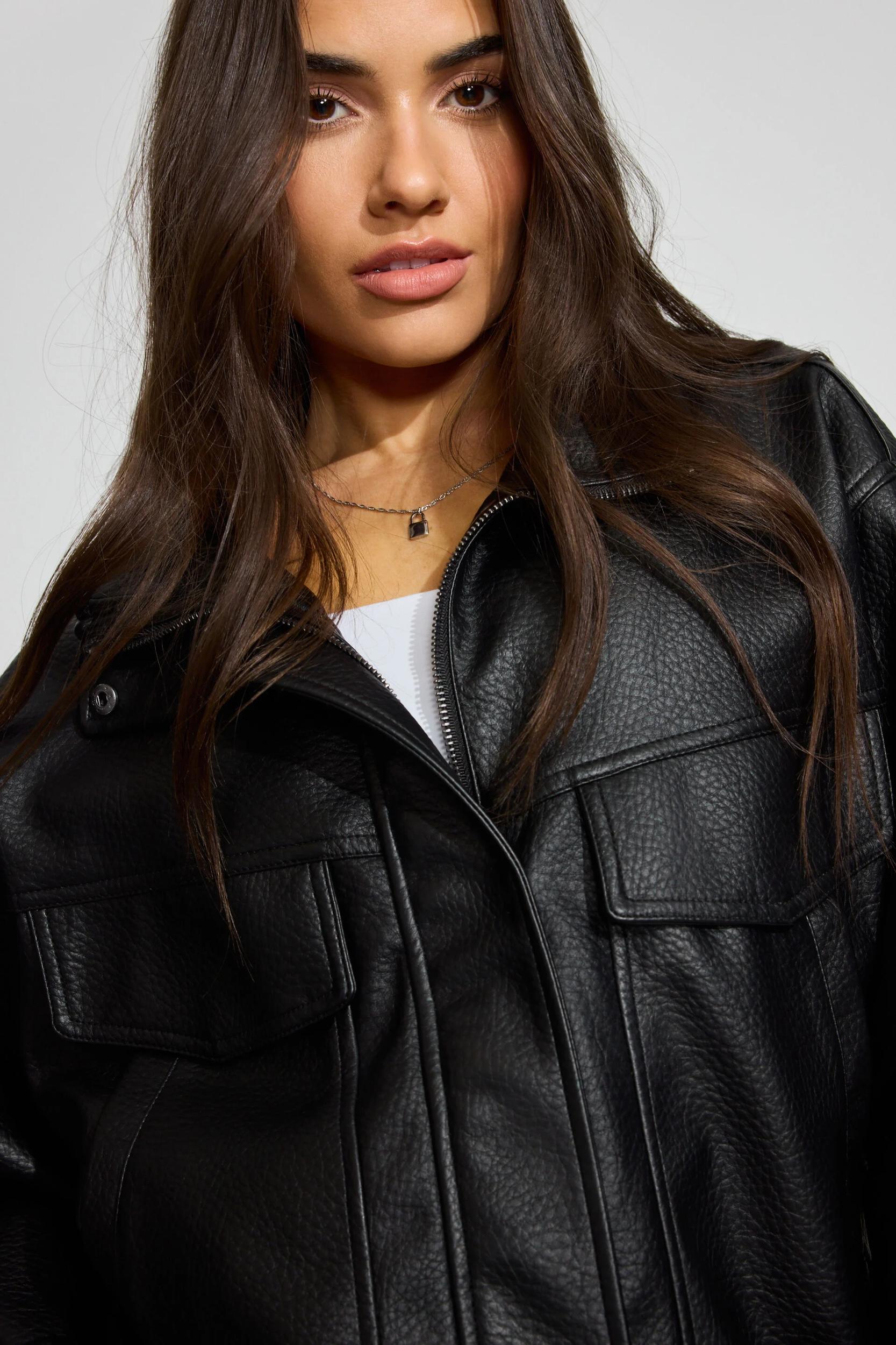 Oversized Faux Leather Bomber Product Image
