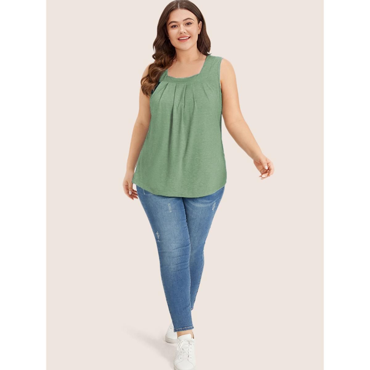 Plus Size Heather Plicated Detail Square Neck Tank Top Women Palemauve Leisure Non U-neck Casual Tank Tops Camis BloomChic 26/4X Product Image