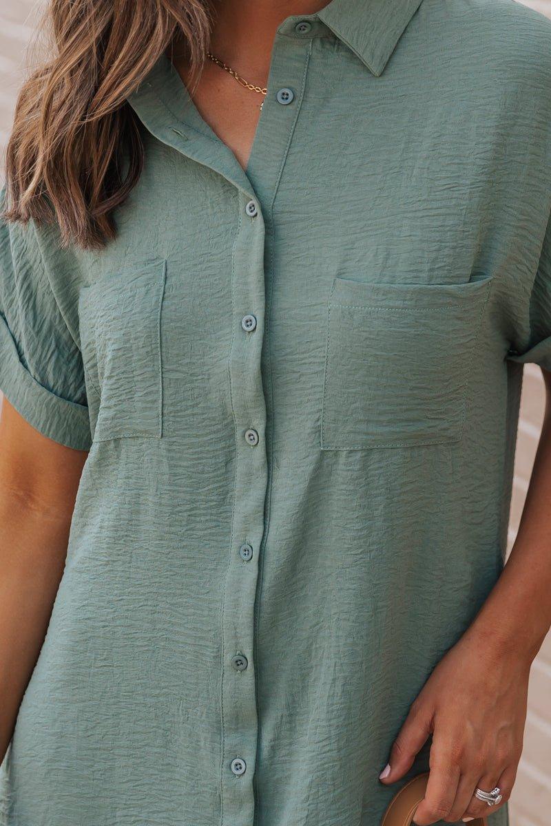 Green Button Up Shirt Dress Product Image