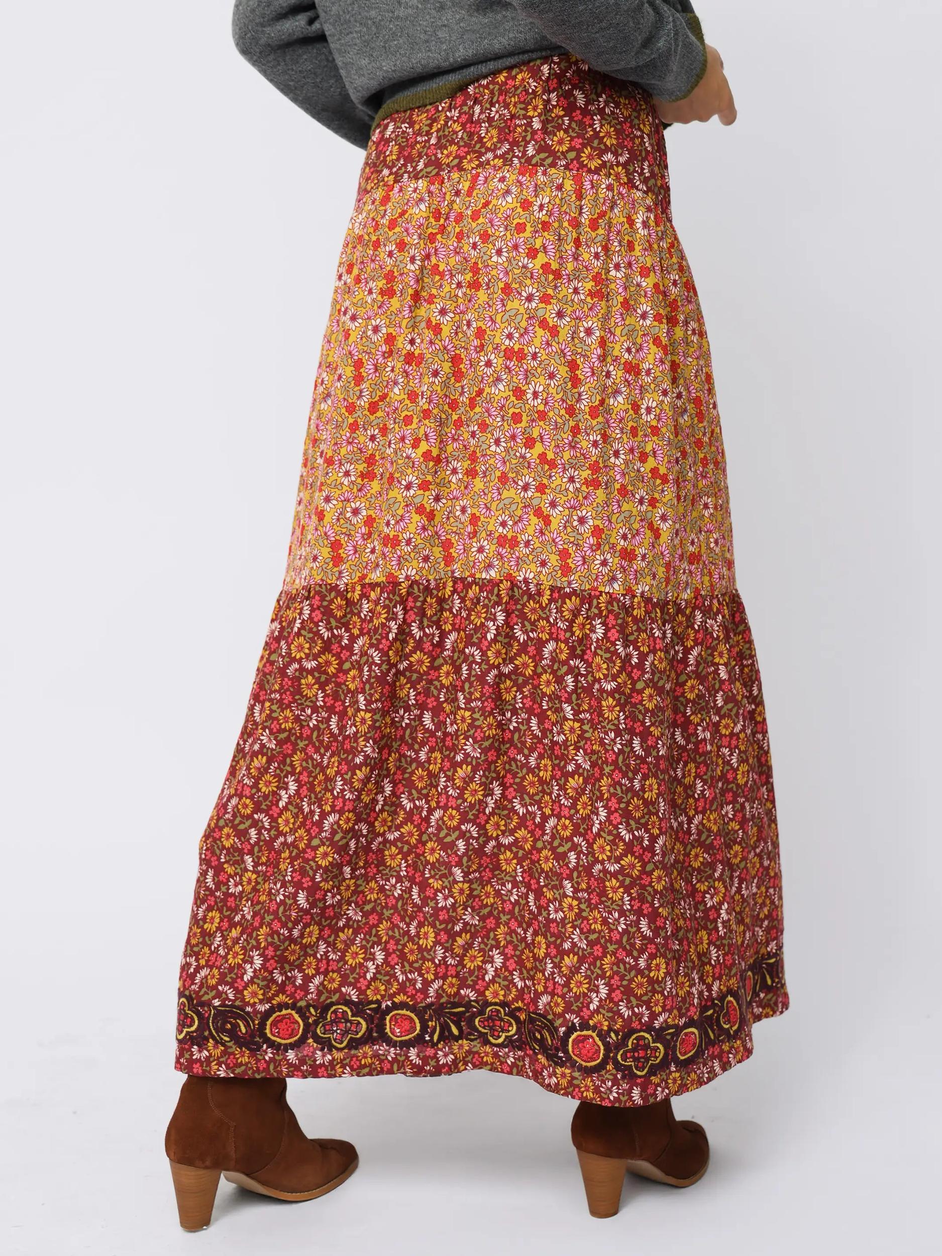 Camille Embroidered Maxi Skirt - Stemmed Daisies Wine Product Image