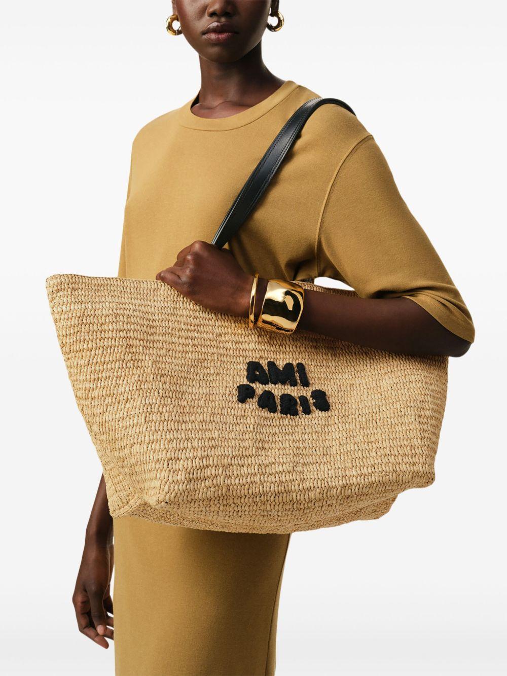 logo-patch raffia tote bag Product Image