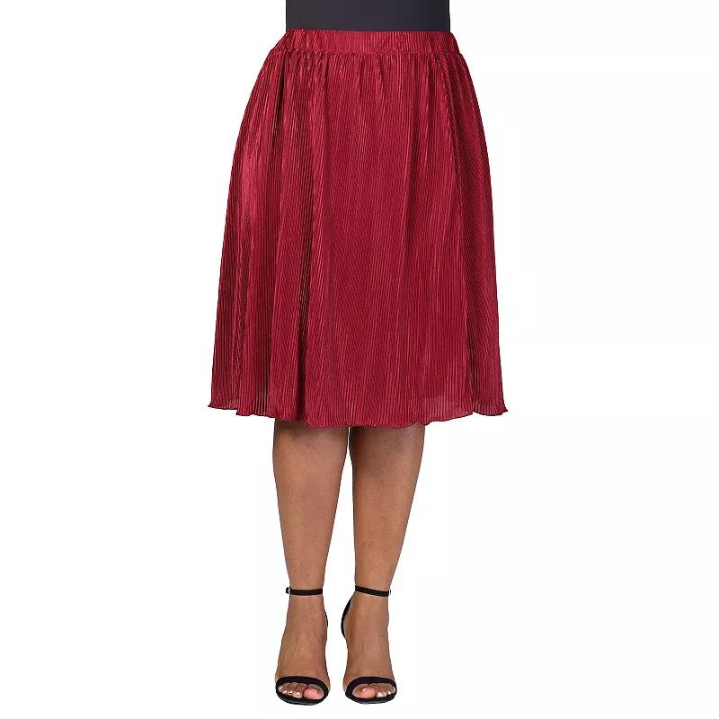 Plus Size 24Seven Comfort Apparel Elegant Accordion Pleated Elastic Waistband Party Midi Skirt, Women's, Size: 3XL, Red Product Image