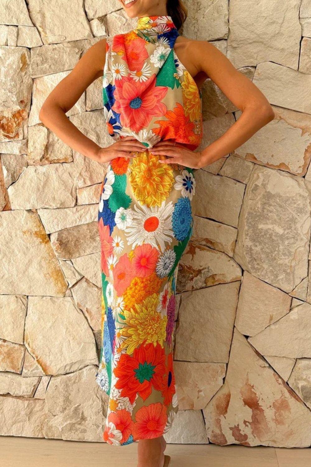 Floral Tied Back Sleeveless Midi Dress Product Image