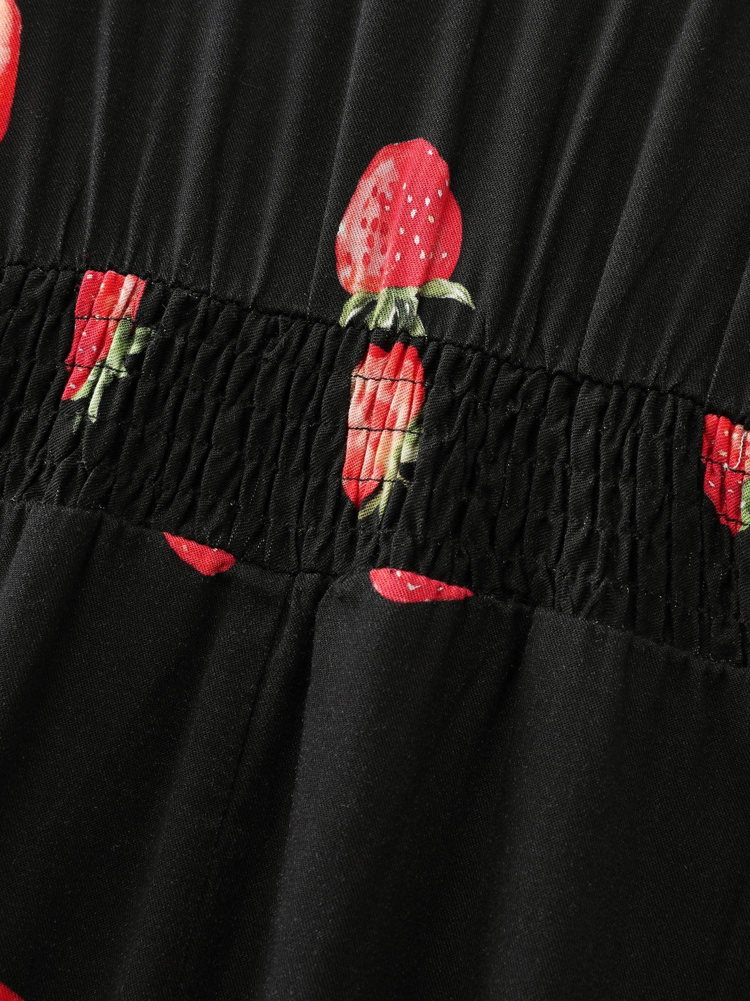 Strawberry Print Shirred Waist Midi Dress Female Product Image