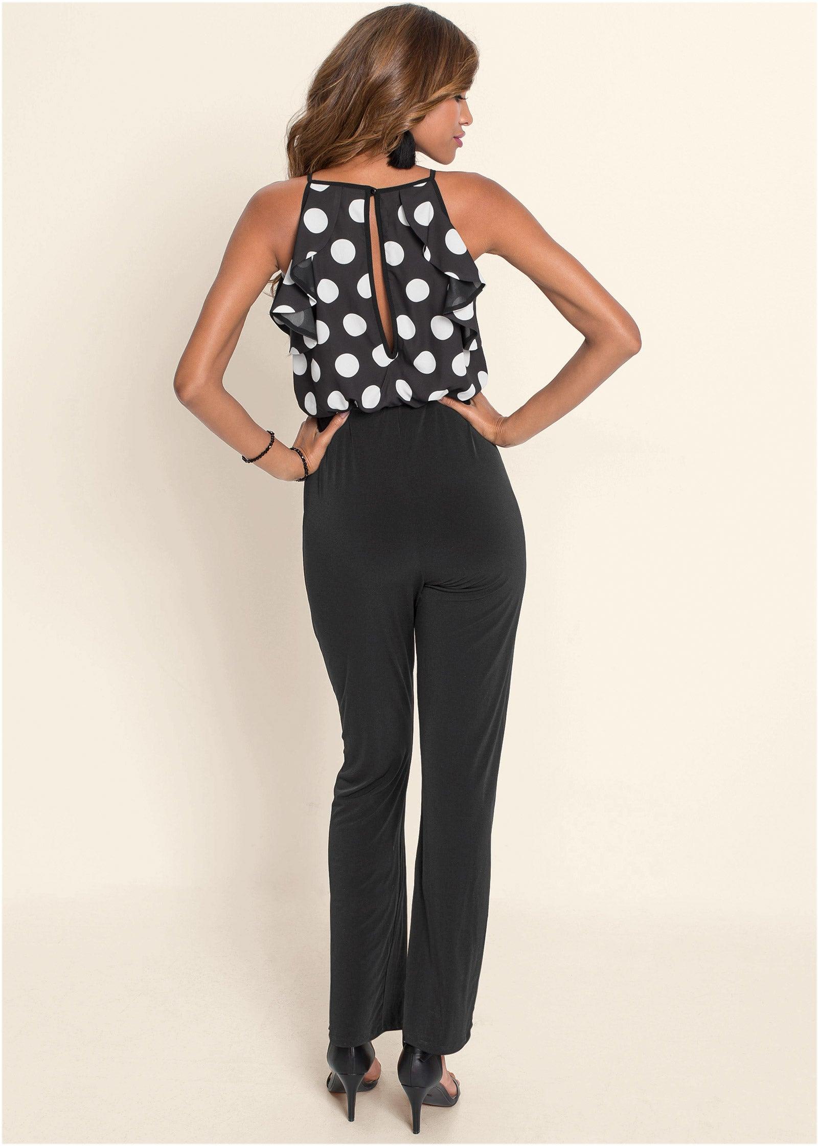 Polka-Dot Jumpsuit - Black & White Product Image