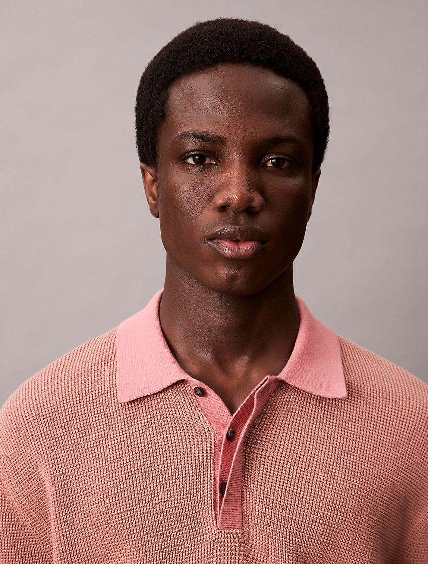 Smooth Cotton Waffle Sweater Polo Shirt Product Image