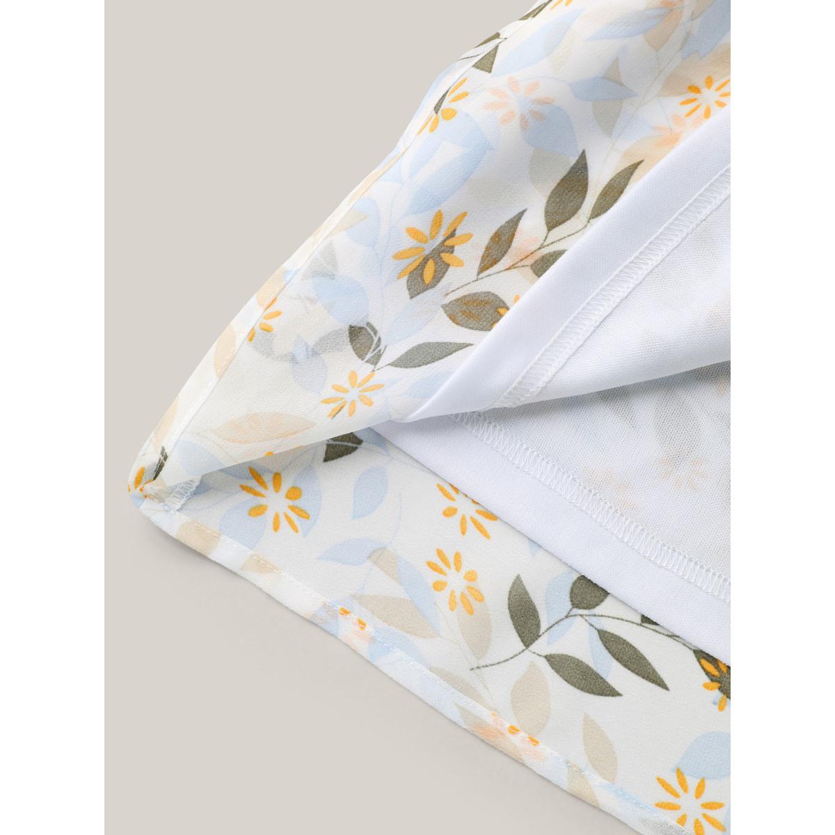 Plus Size Originalwhite Leafy Floral Print Petal Sleeve Blouse Women Elegant Elbow-length sleeve V-neck Everyday-Elegant Blouses BloomChic 14-16/1X Product Image