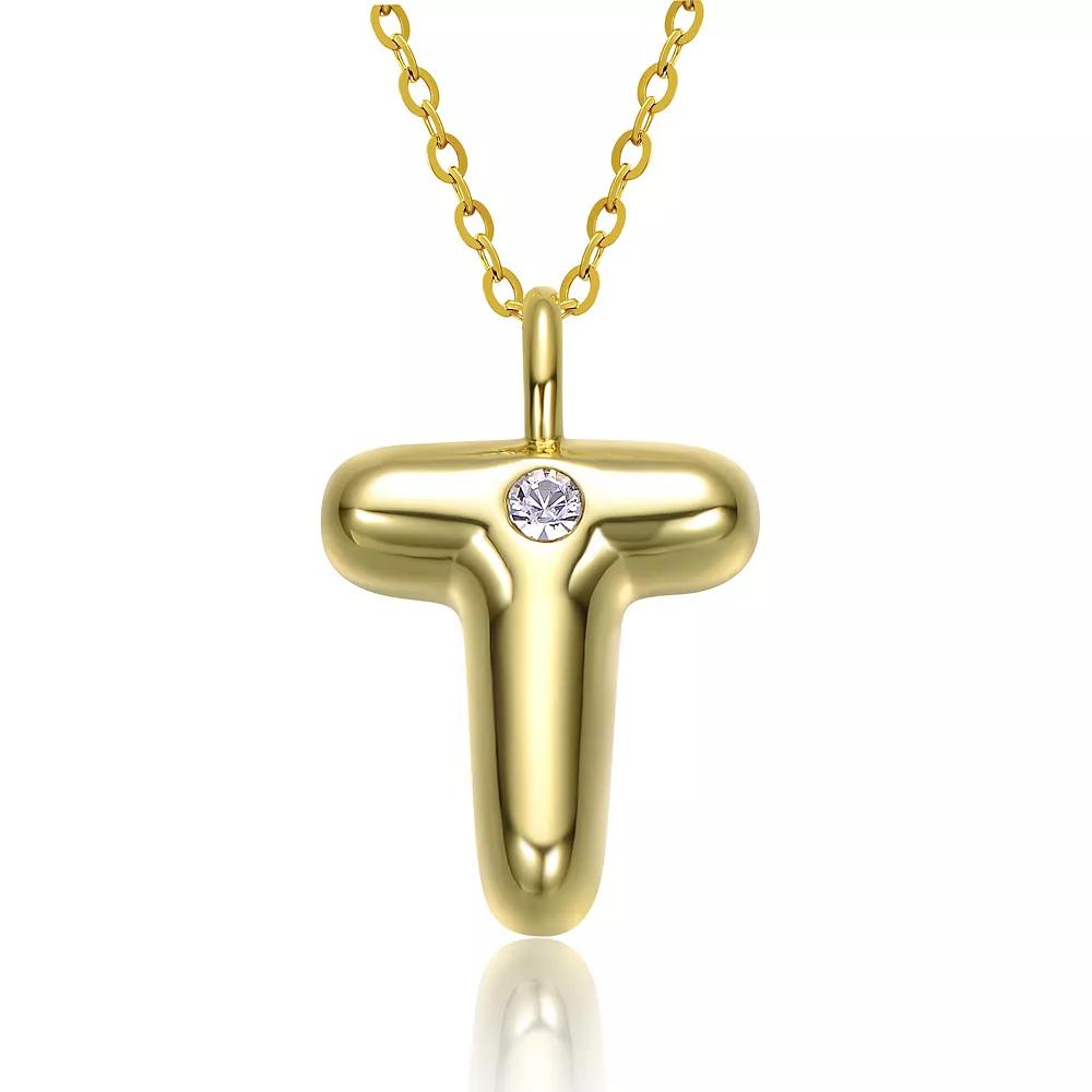 14k Gold Plated Bubble Initial Pendant Necklace, Womens Gold Tone T Product Image