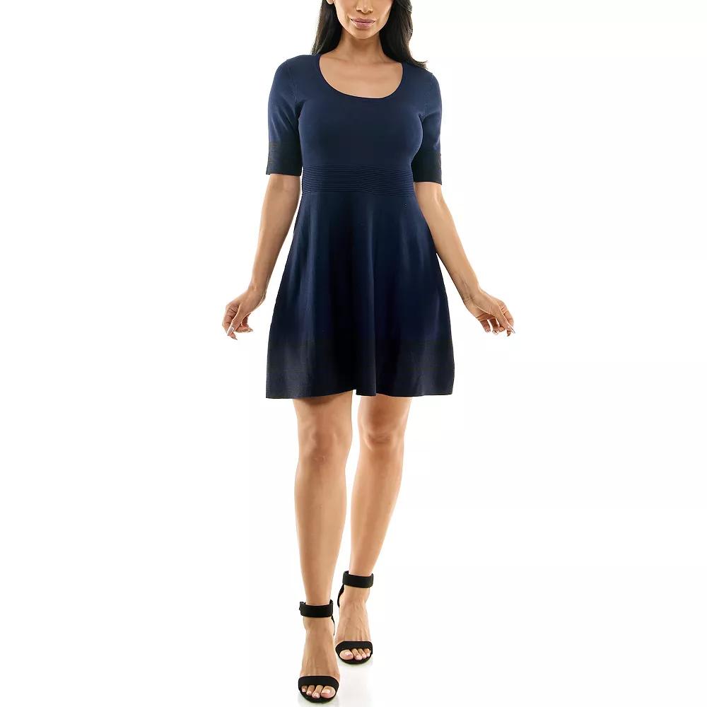 Women's Nina Leonard Fit and Flare Sweater Dress, Size: Large, Navy Black Product Image