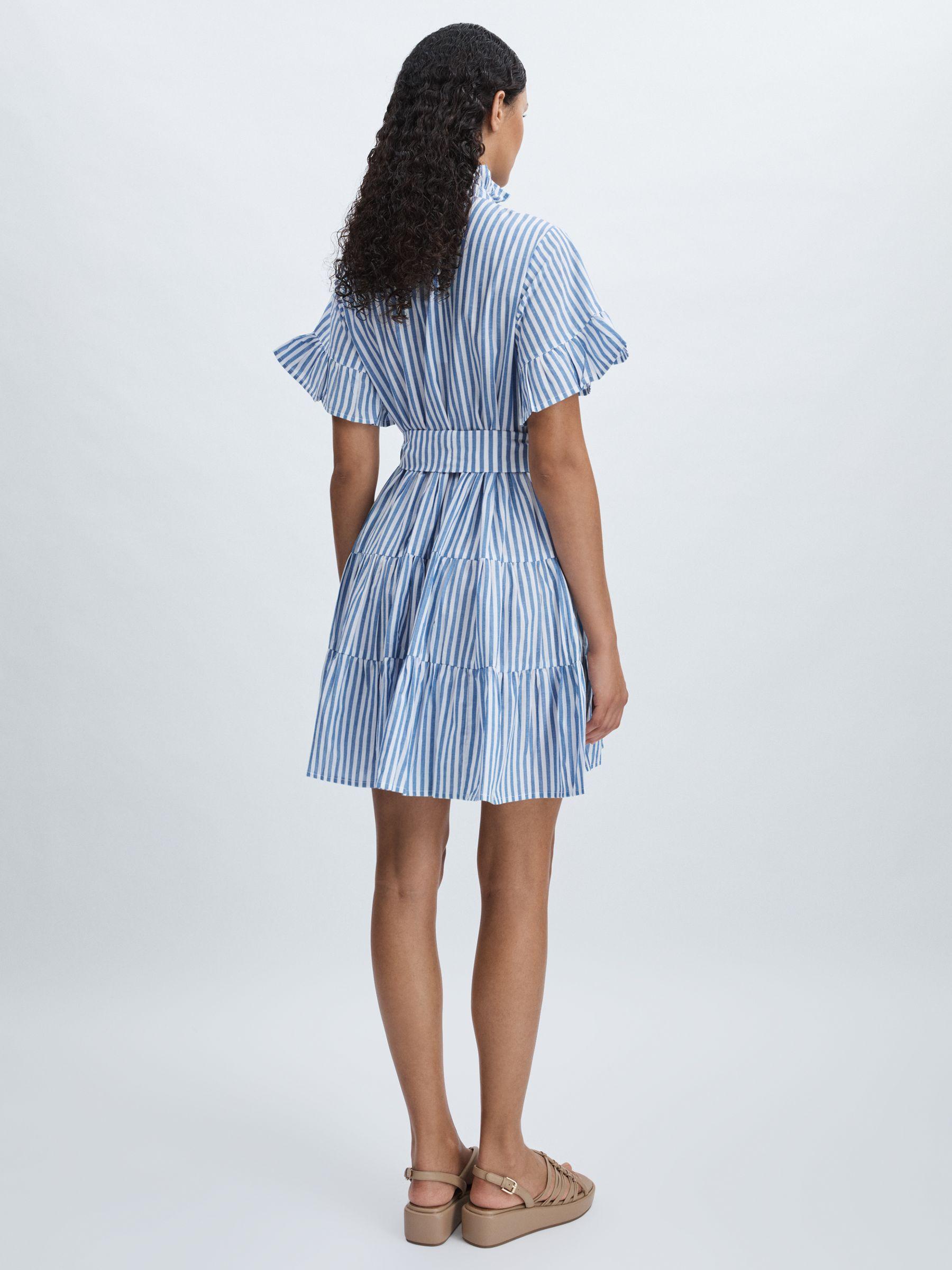 Mille 100% Cotton Striped Tiered Mini Dress in Blue Stripe Product Image