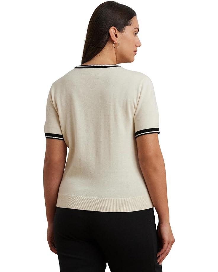 Plus Size Linen-Blend Short-Sleeve V-Neck Sweater Product Image
