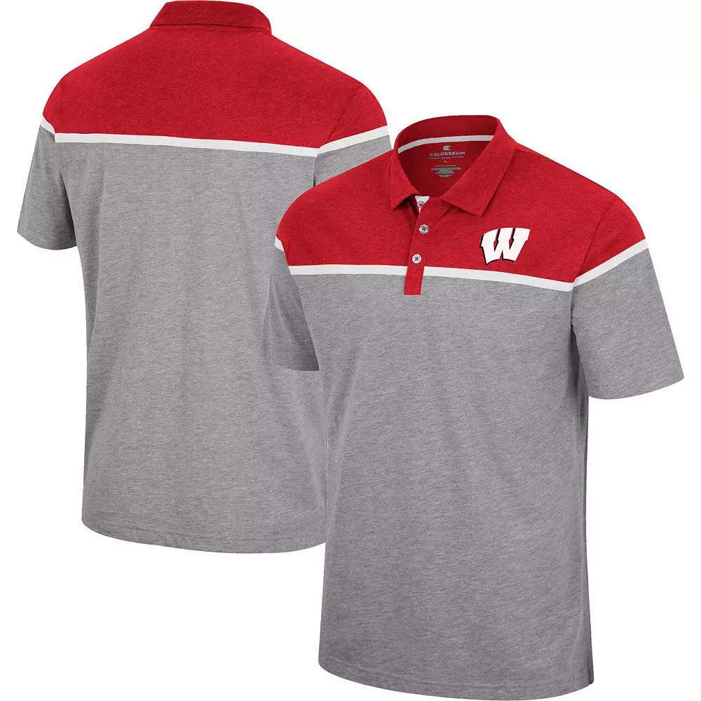 Men's Colosseum Heather Gray Wisconsin Badgers Chamberlain Polo, Size: Medium, Grey Product Image