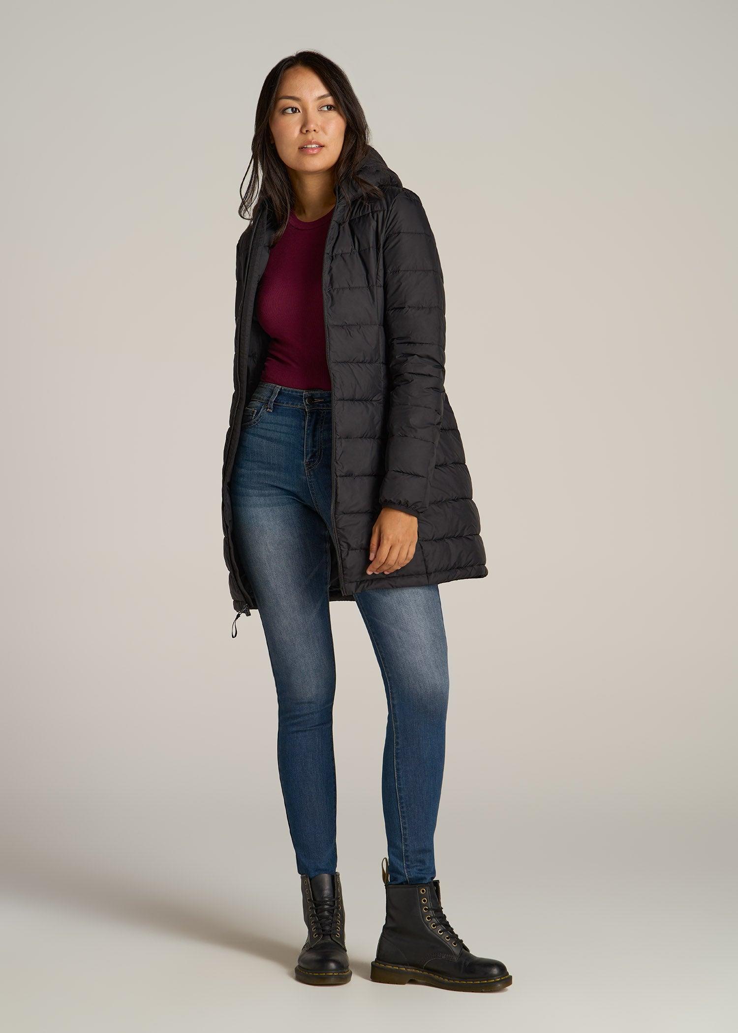 Packable Puffer Jacket for Tall Women in Black Female Product Image