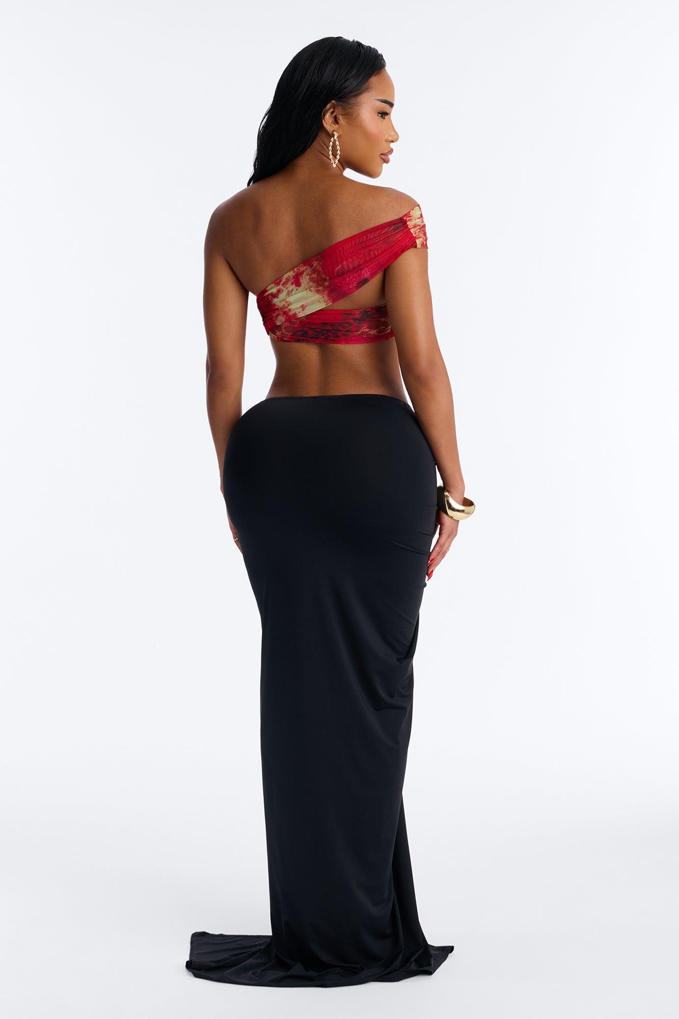 Sarabella Ruched High Slit Maxi Skirt - Black Female Product Image