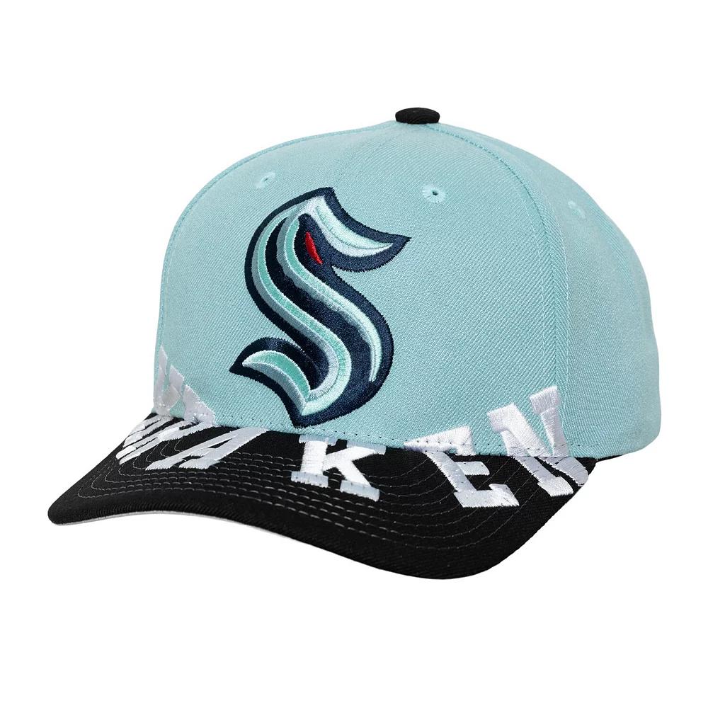 Men's Mitchell & Ness Light Blue/Black Seattle Kraken Underarch Two-Tone Pro Crown Snapback Hat, Krk Light Product Image