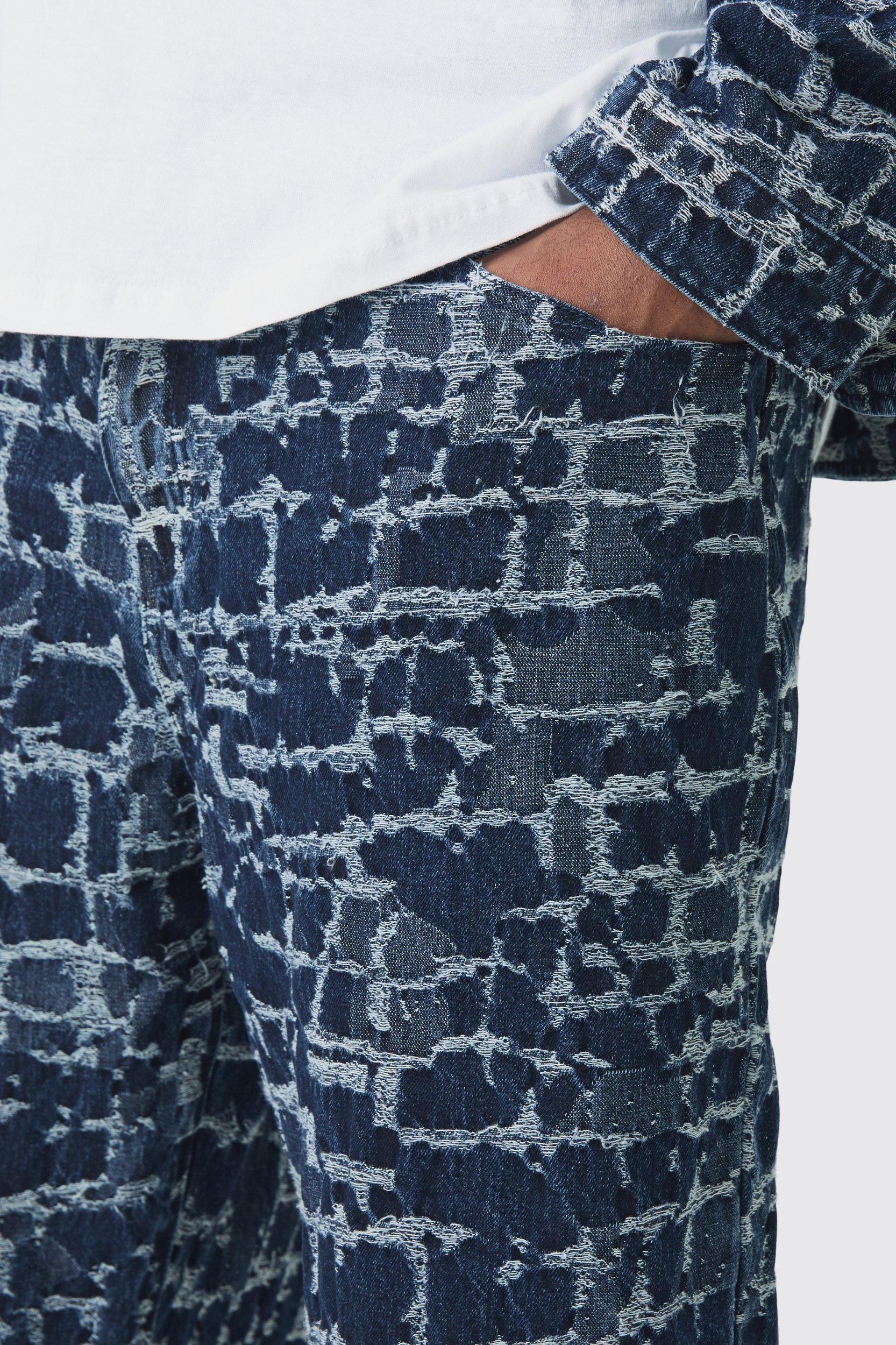 Plus Distressed Tapestry Relaxed Fit Denim Jeans | boohooMAN USA Product Image