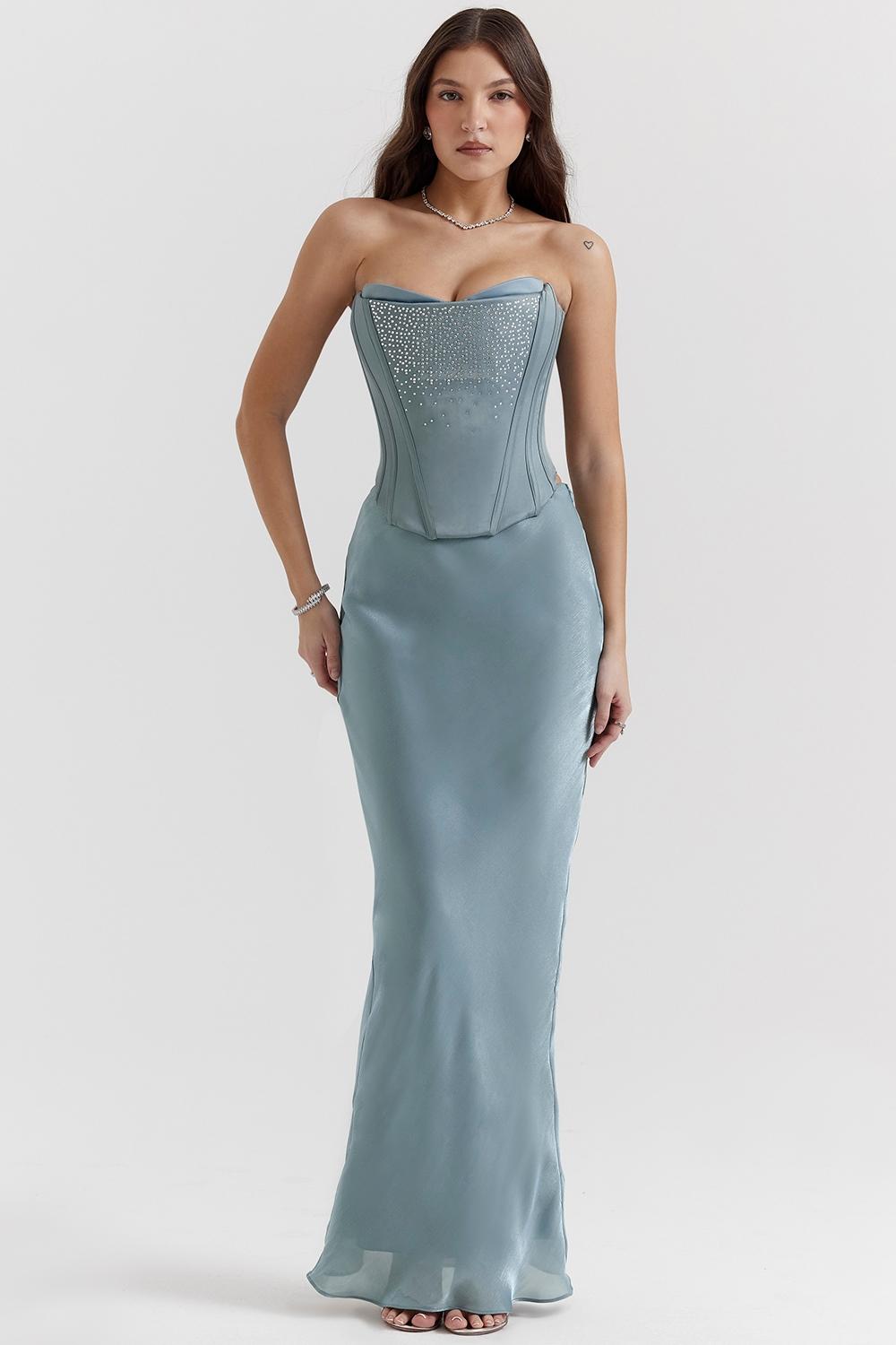 Nastassia  cool blue embellished satin corset Product Image