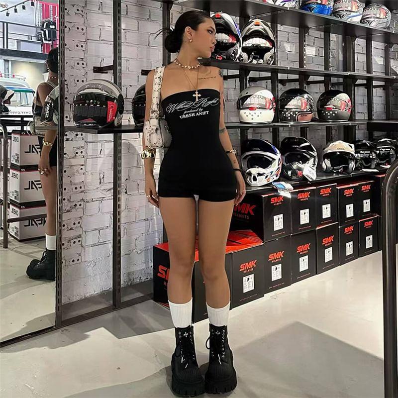 Sleeveless Lettering Print Romper Product Image