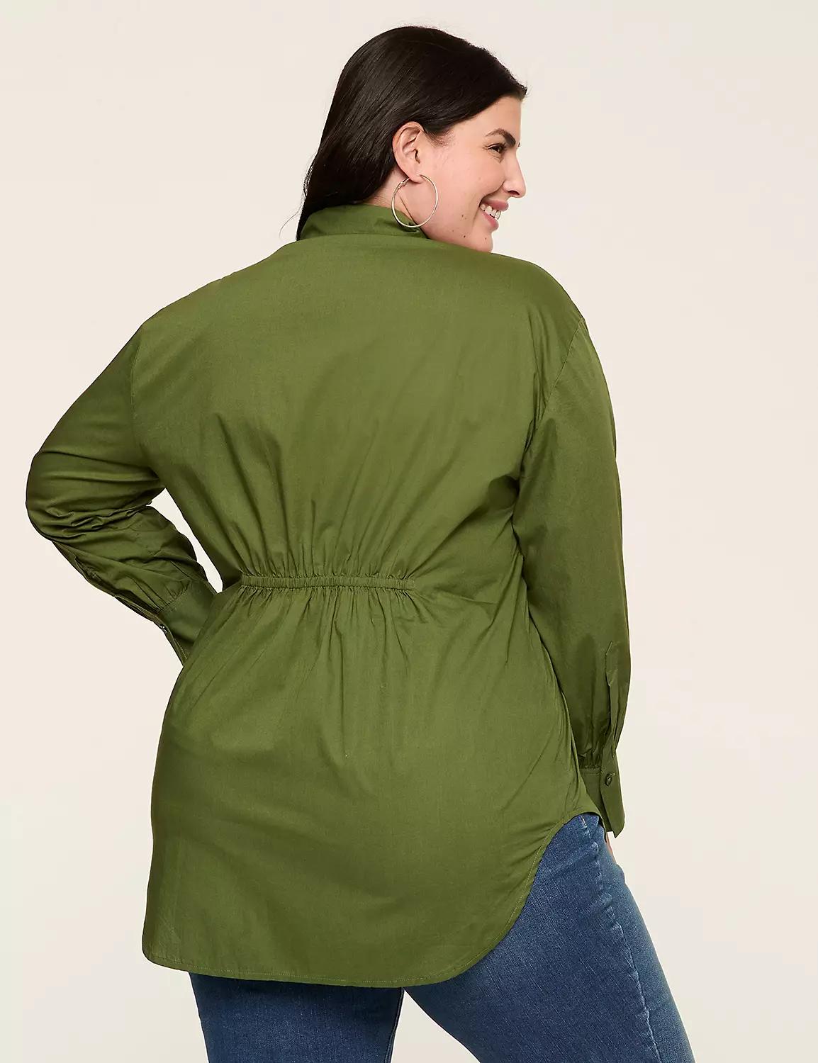 Relaxed Button-Down Waist-Detail Tunic Shirt Product Image